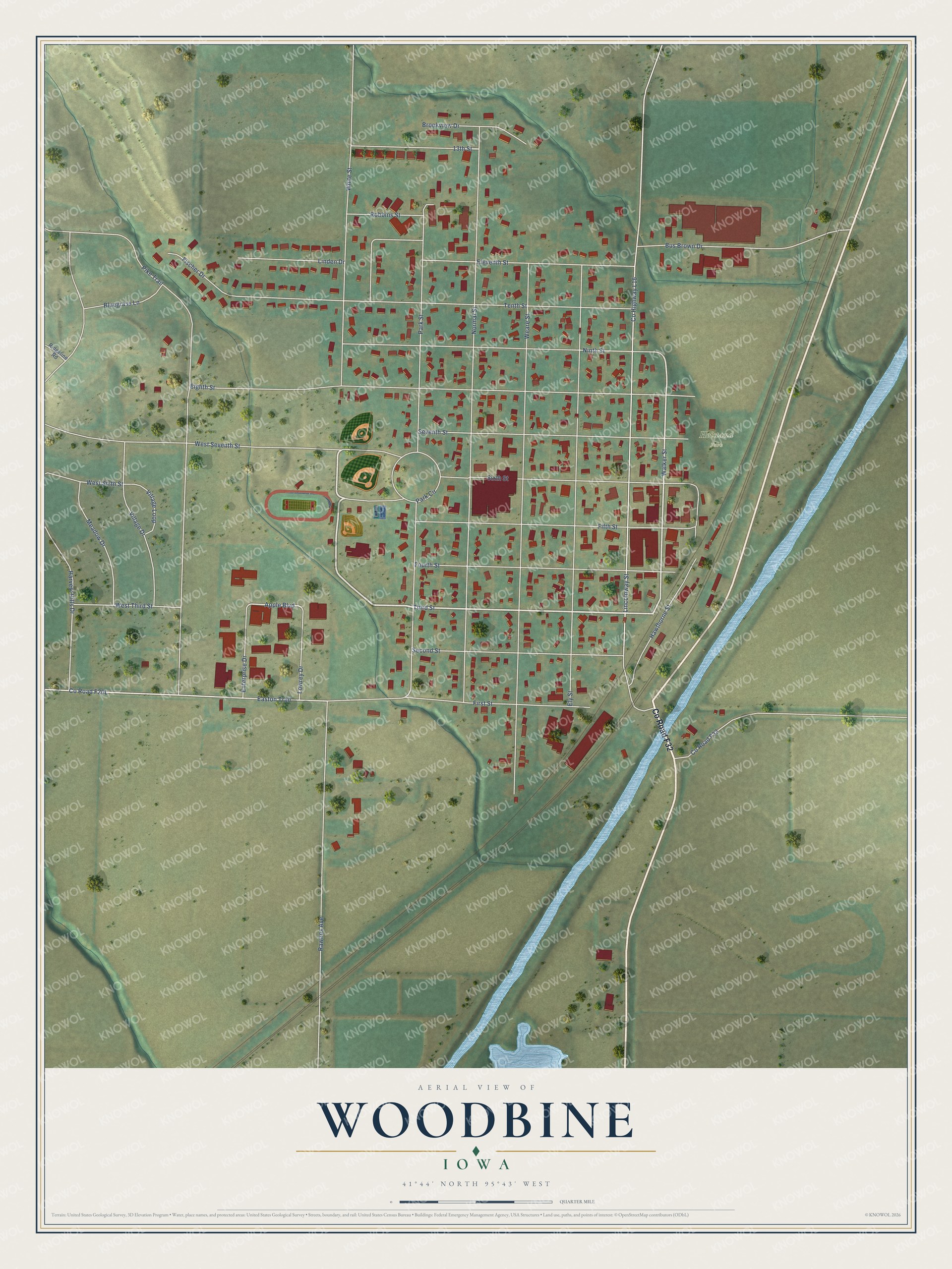 Watermarked full-map preview of Woodbine, Iowa