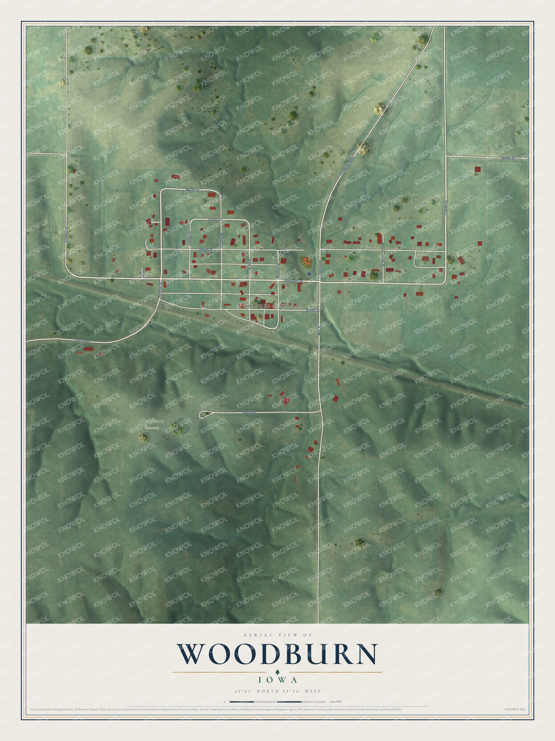 Watermarked full-map preview of Woodburn, Iowa