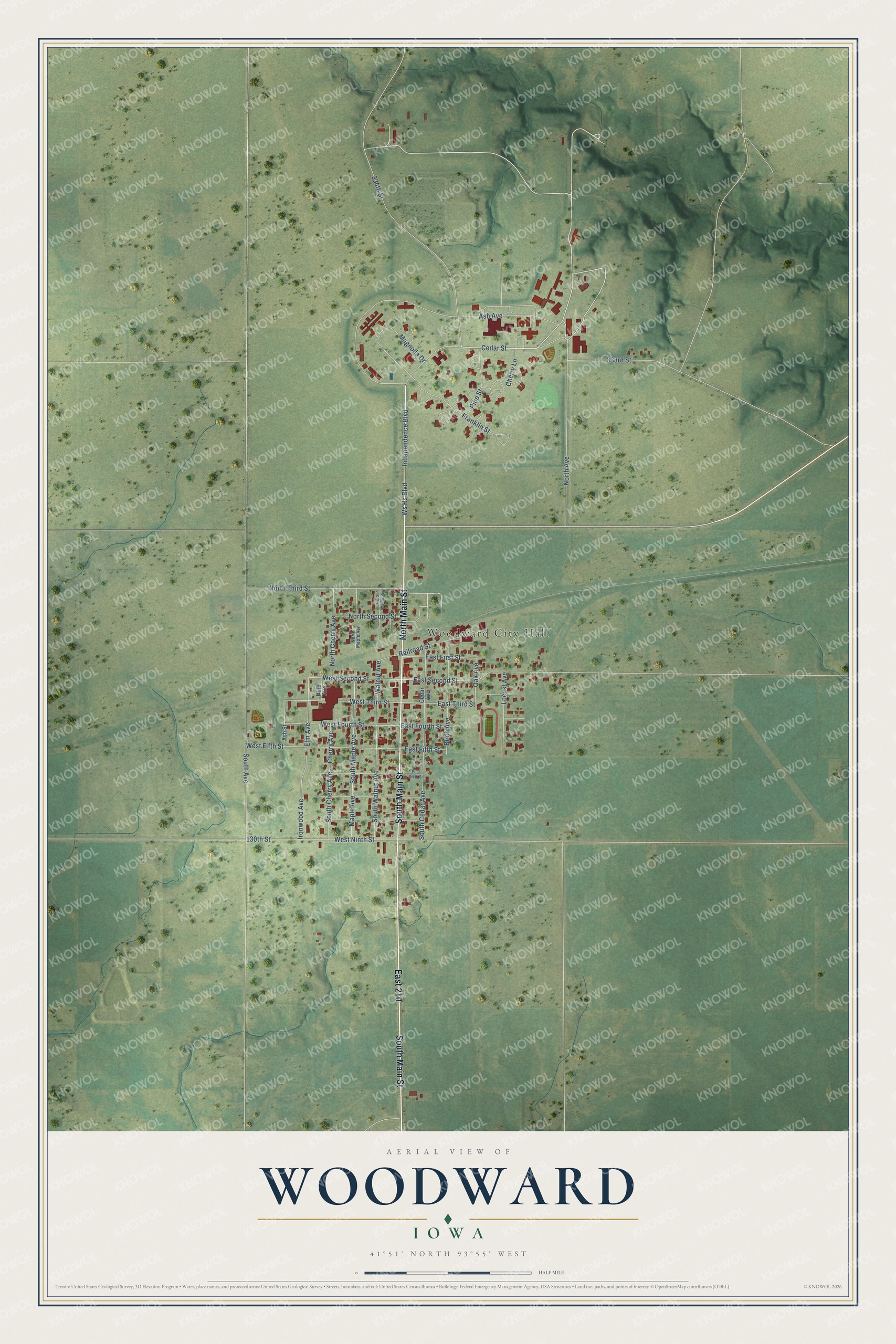 Watermarked full-map preview of Woodward, Iowa