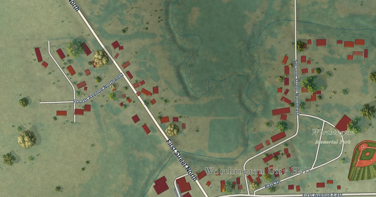 Map of Worthington, Iowa in 2026