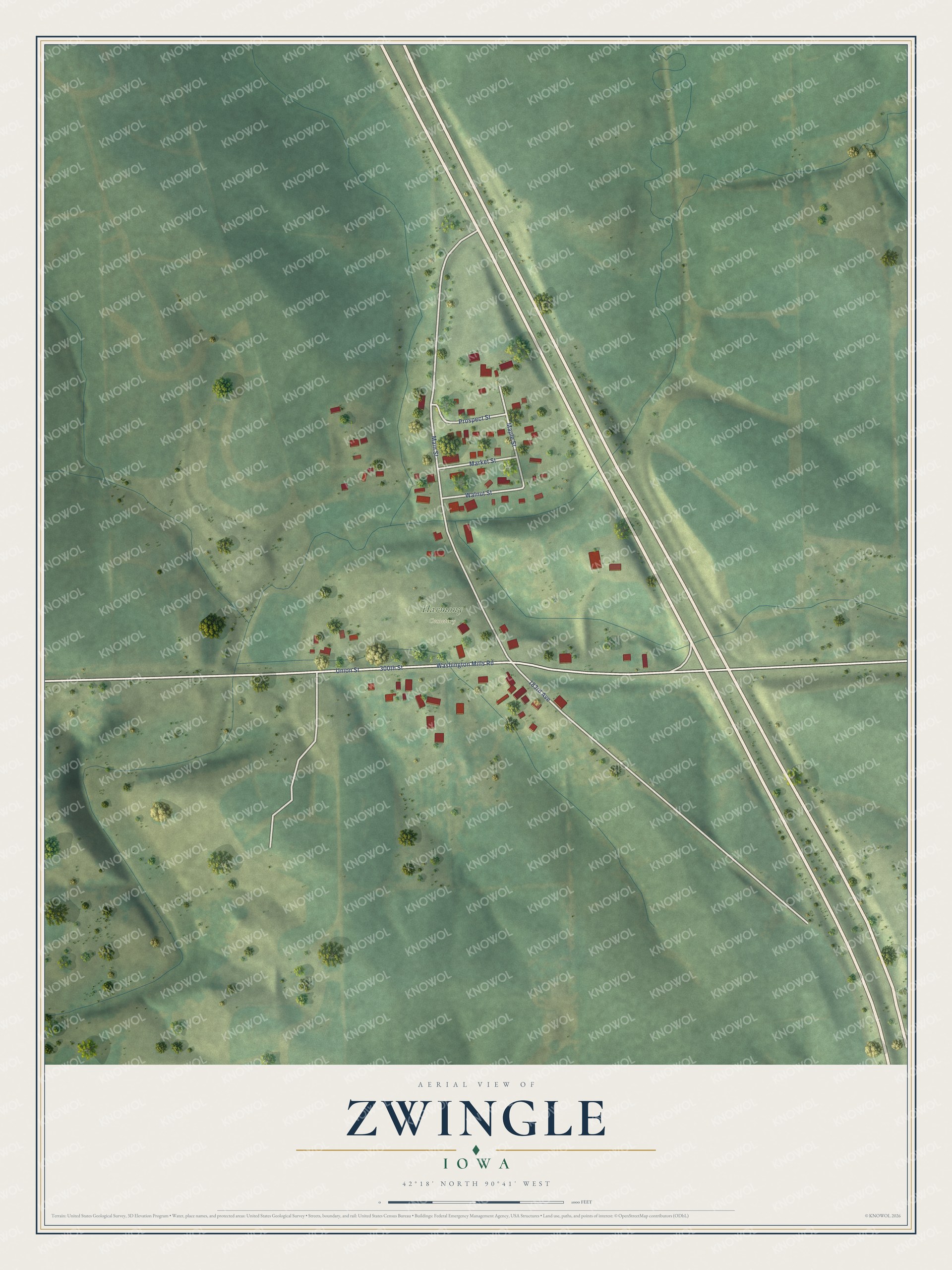 Watermarked full-map preview of Zwingle, Iowa