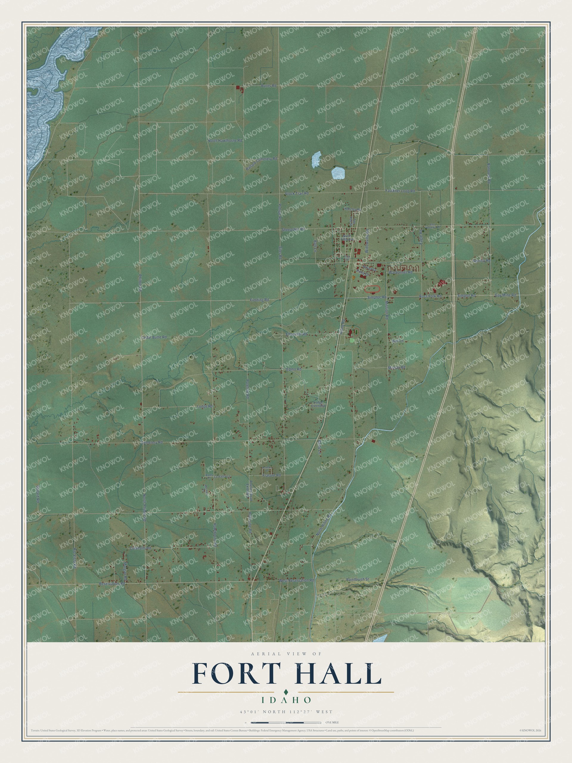 Watermarked full-map preview of Fort Hall, Idaho