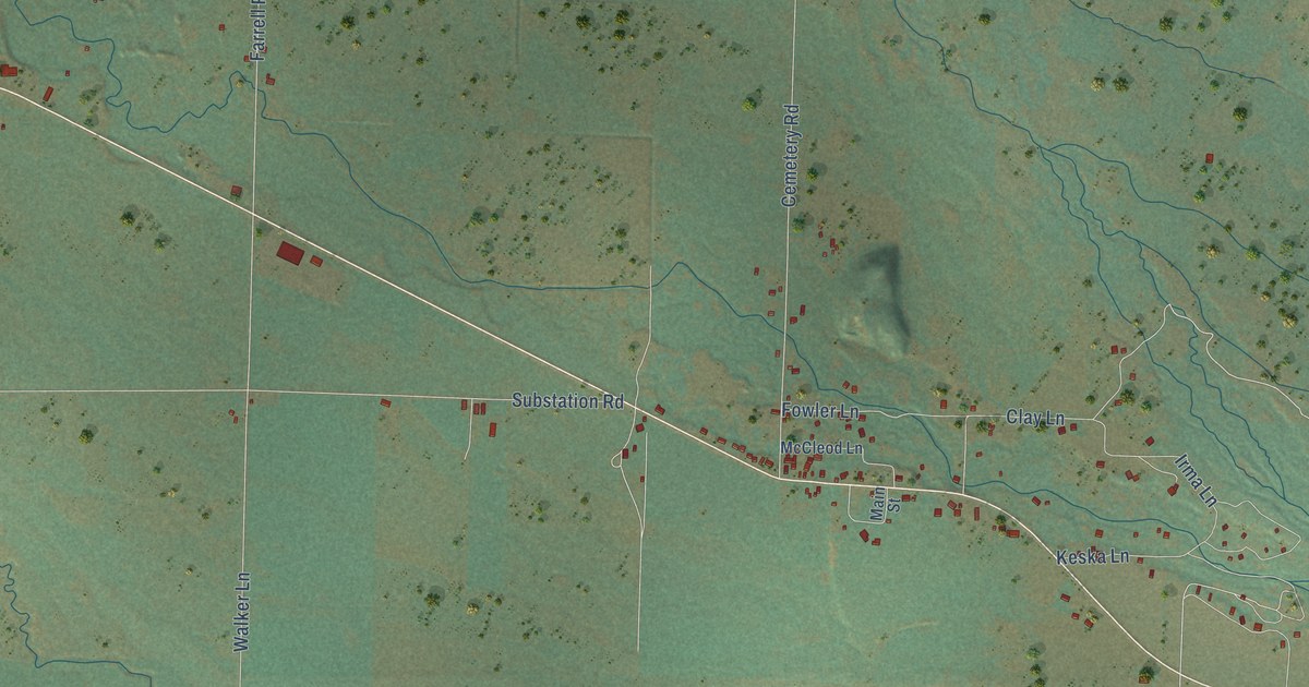 Close-up of streets and buildings in Meadows, Idaho