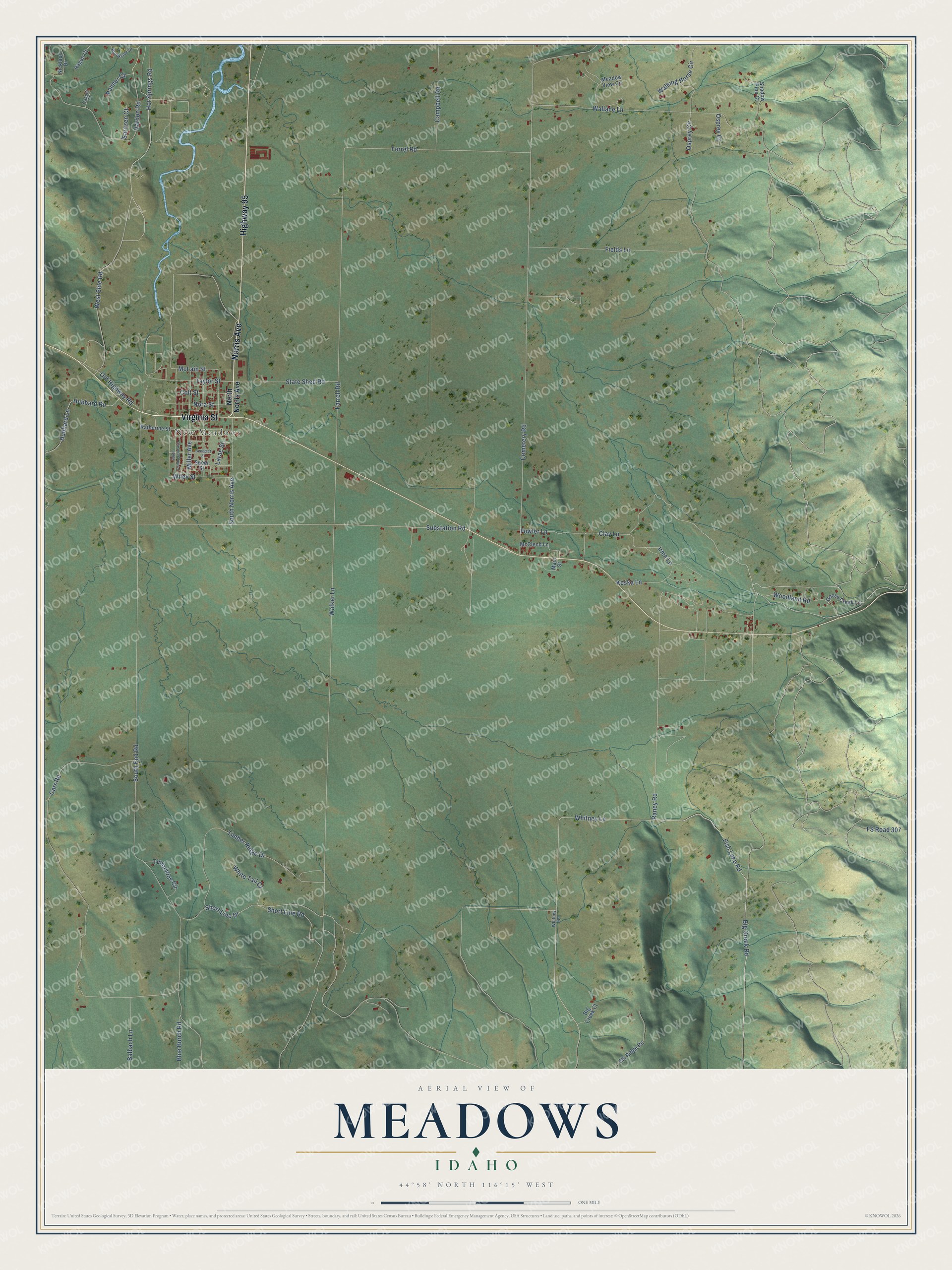 Watermarked full-map preview of Meadows, Idaho