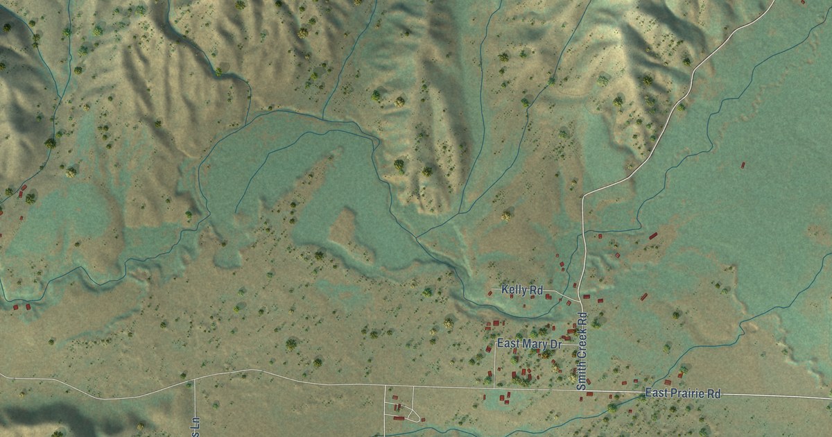 Close-up of streets and buildings in Prairie, Idaho