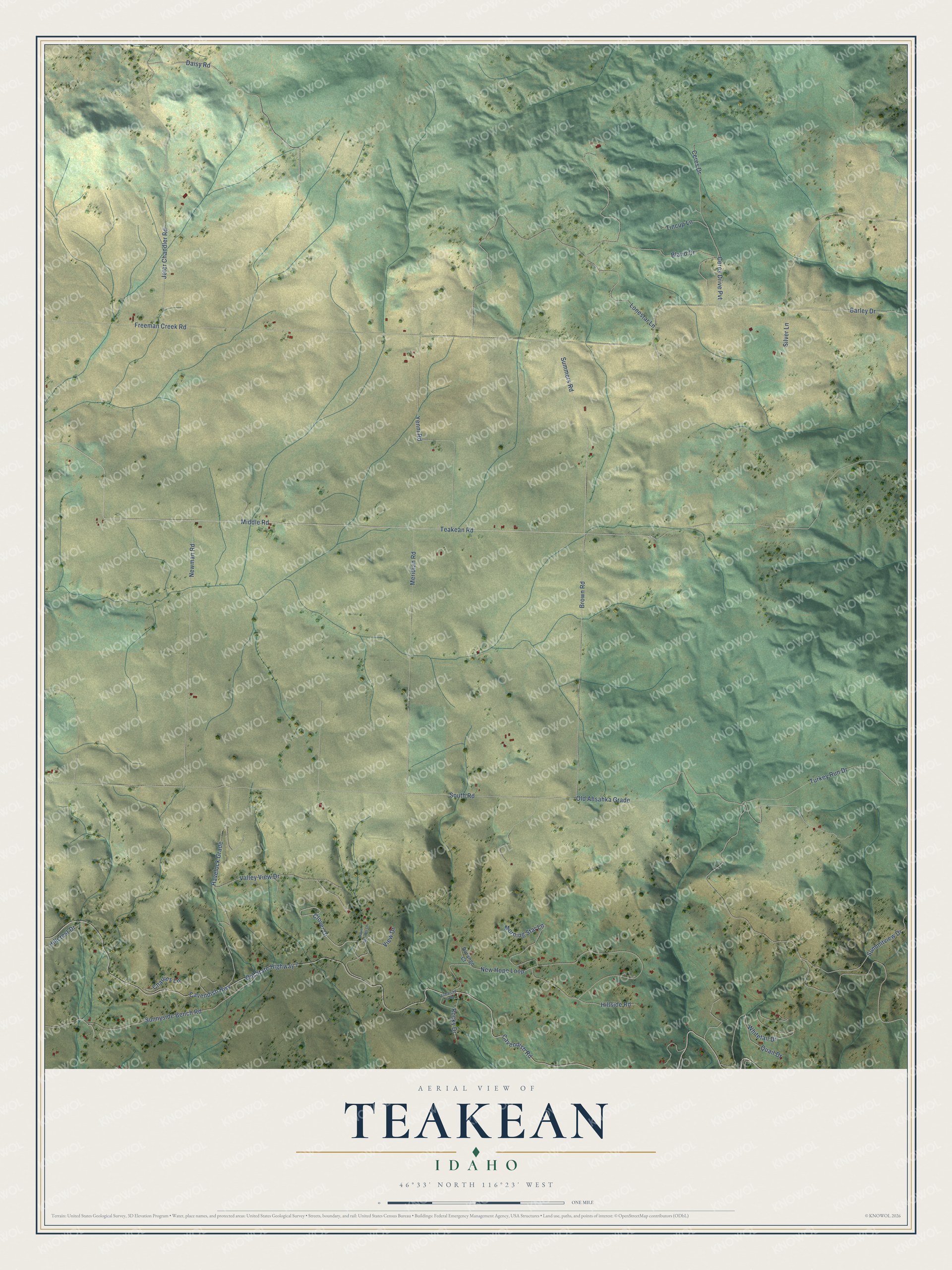 Watermarked full-map preview of Teakean, Idaho
