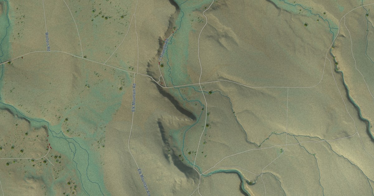 Close-up of streets and buildings in Three Creek, Idaho