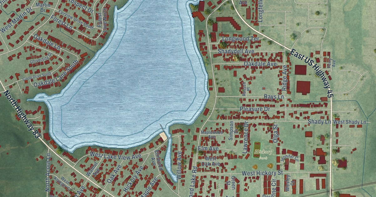 Close-up of streets and buildings in Diamond Lake, Illinois