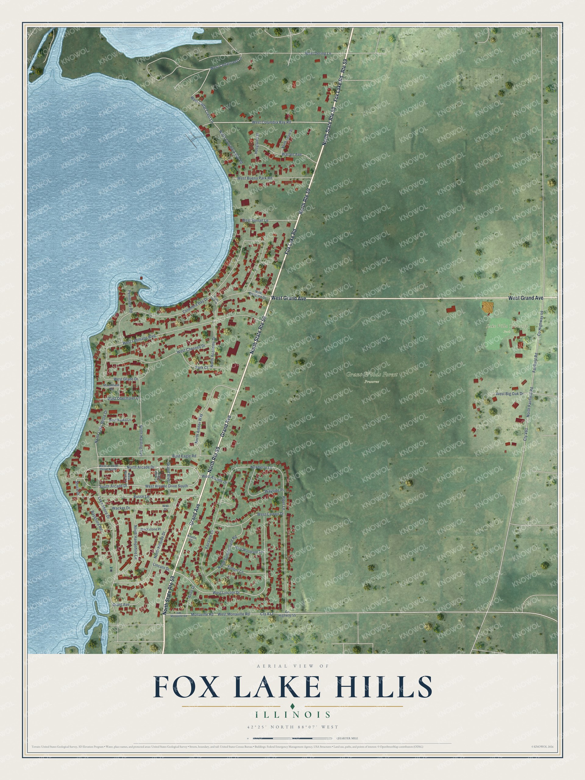 Watermarked full-map preview of Fox Lake Hills, Illinois