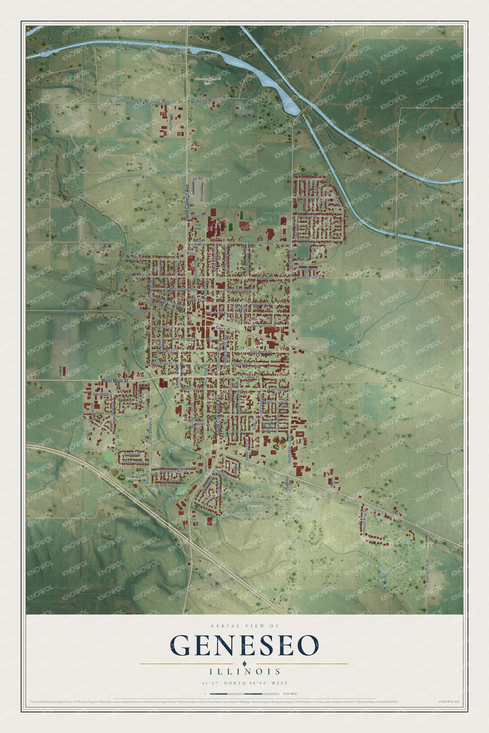 Watermarked full-map preview of Geneseo, Illinois