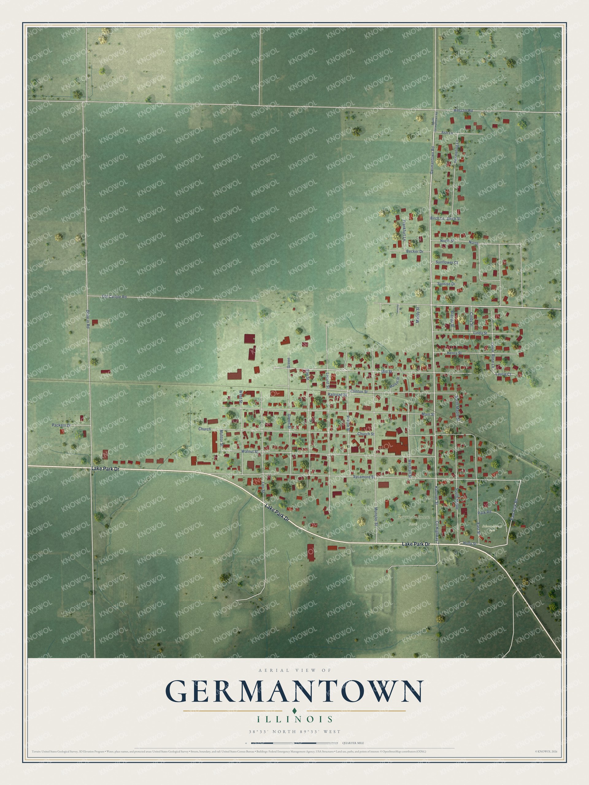 Watermarked full-map preview of Germantown, Illinois