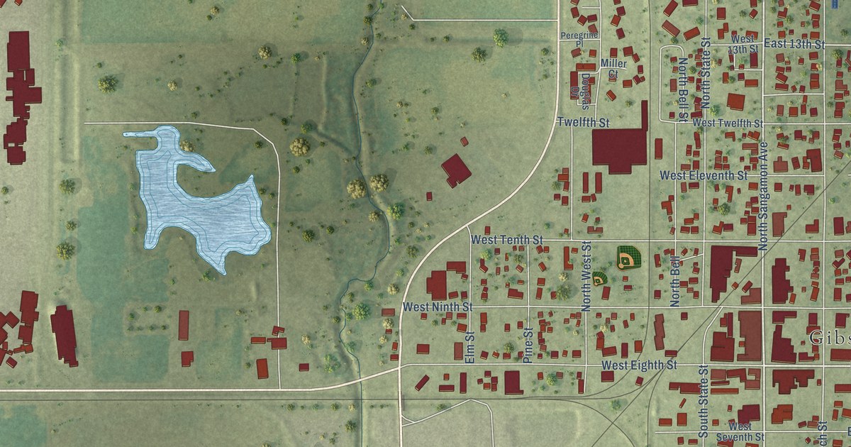 Map of Gibson City, Illinois in 2026