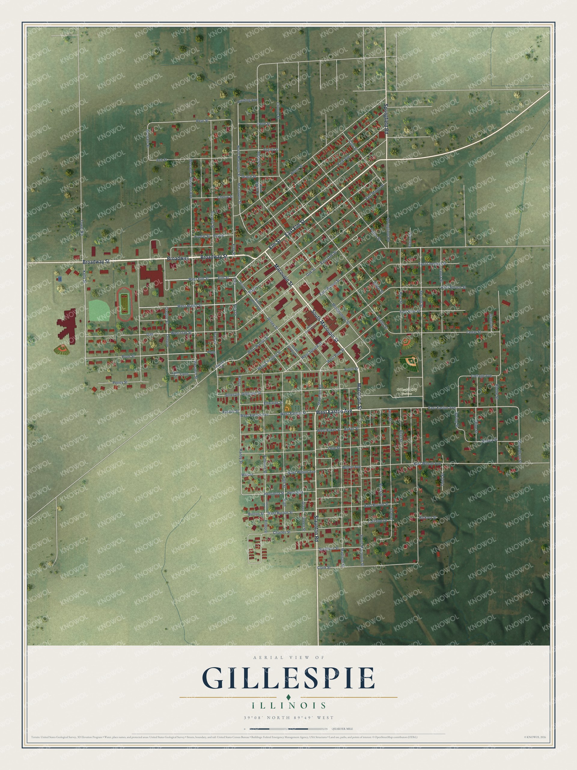 Watermarked full-map preview of Gillespie, Illinois