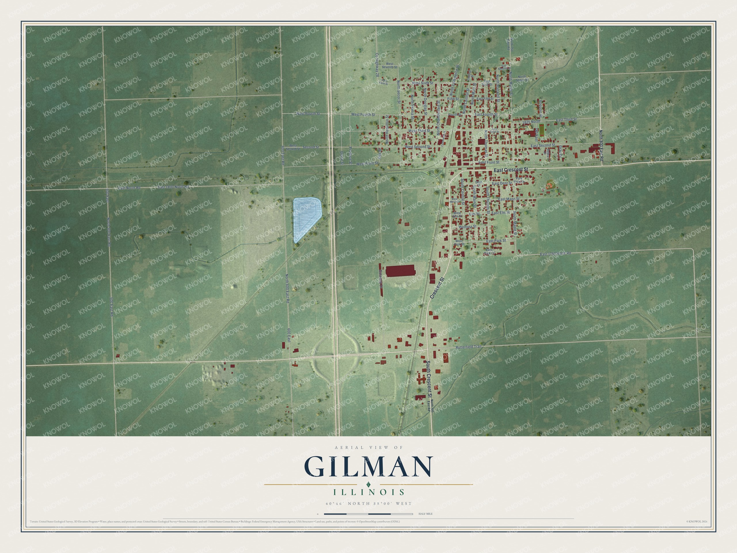 Watermarked full-map preview of Gilman, Illinois