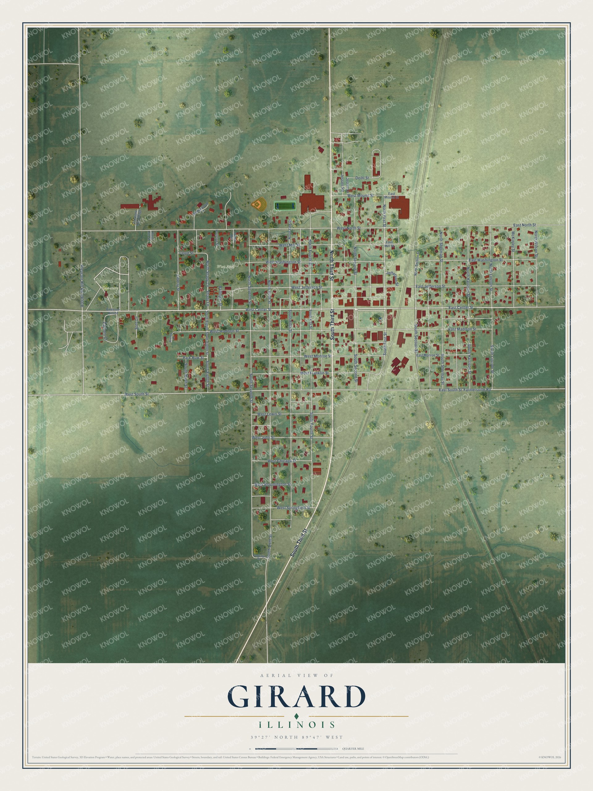 Watermarked full-map preview of Girard, Illinois