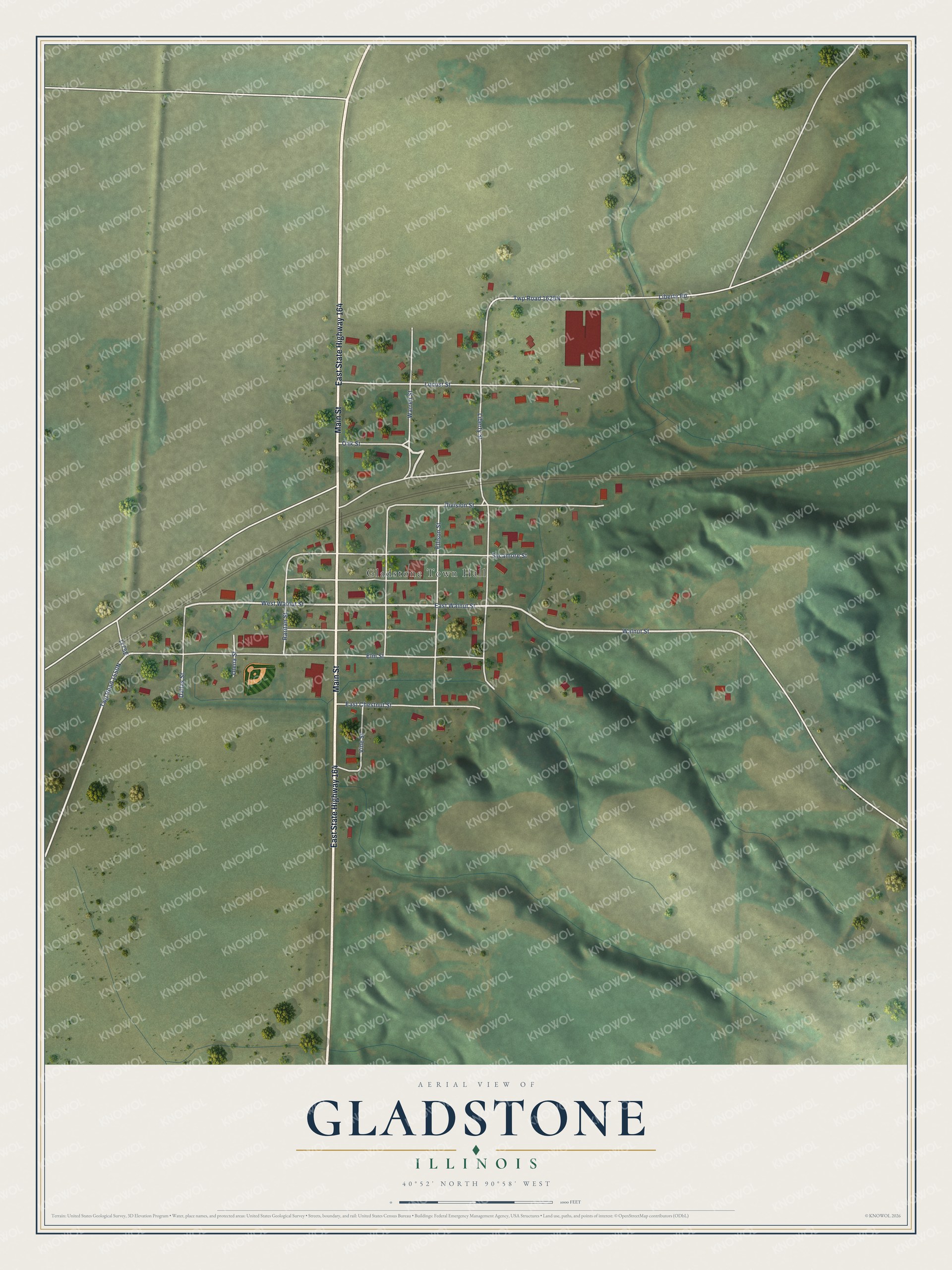 Watermarked full-map preview of Gladstone, Illinois