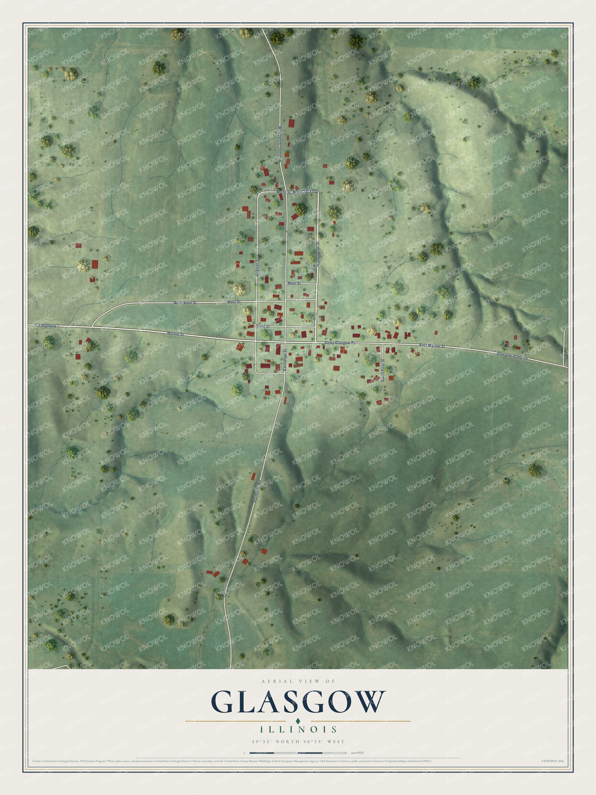 Watermarked full-map preview of Glasgow, Illinois