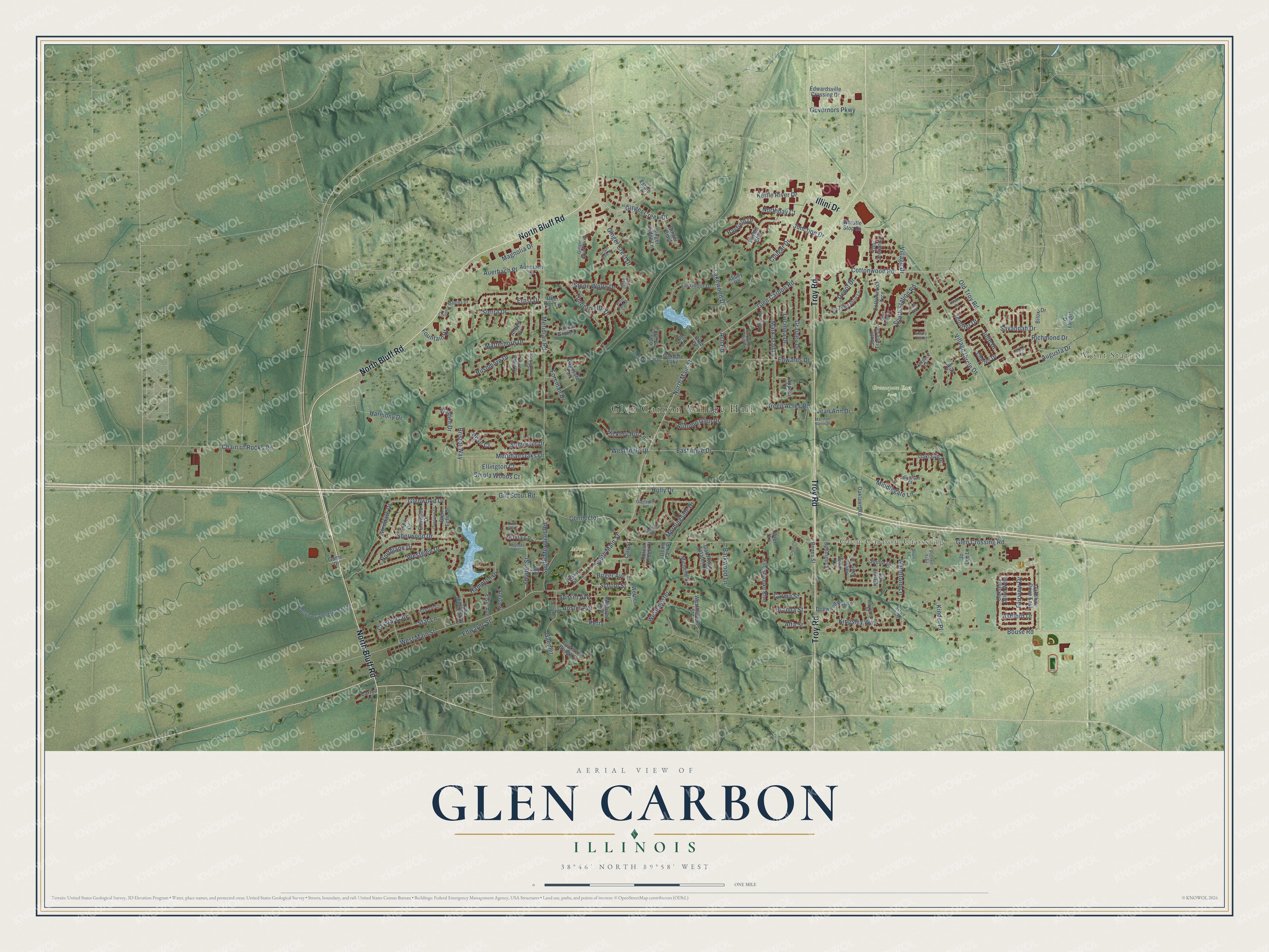 Watermarked full-map preview of Glen Carbon, Illinois
