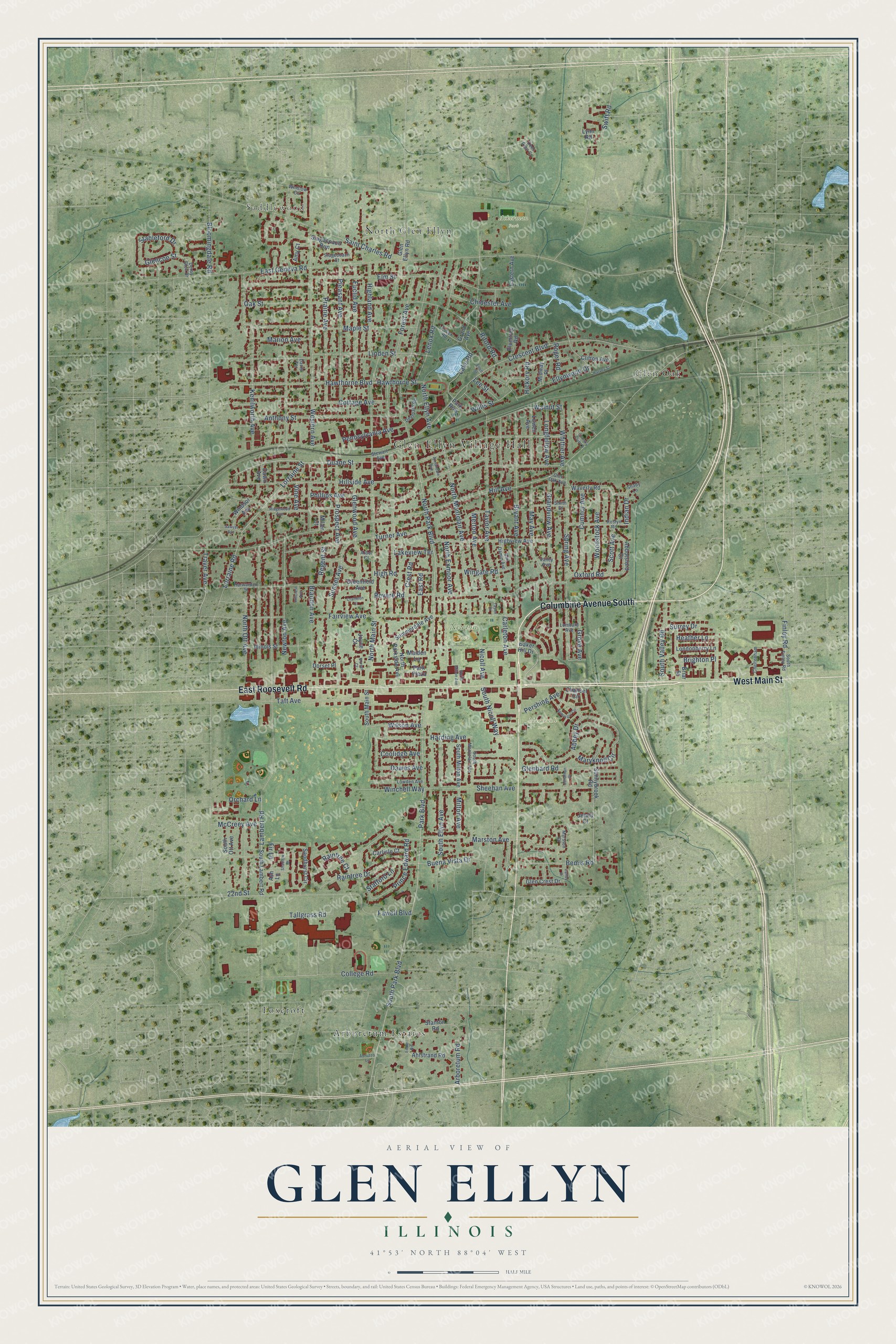Watermarked full-map preview of Glen Ellyn, Illinois