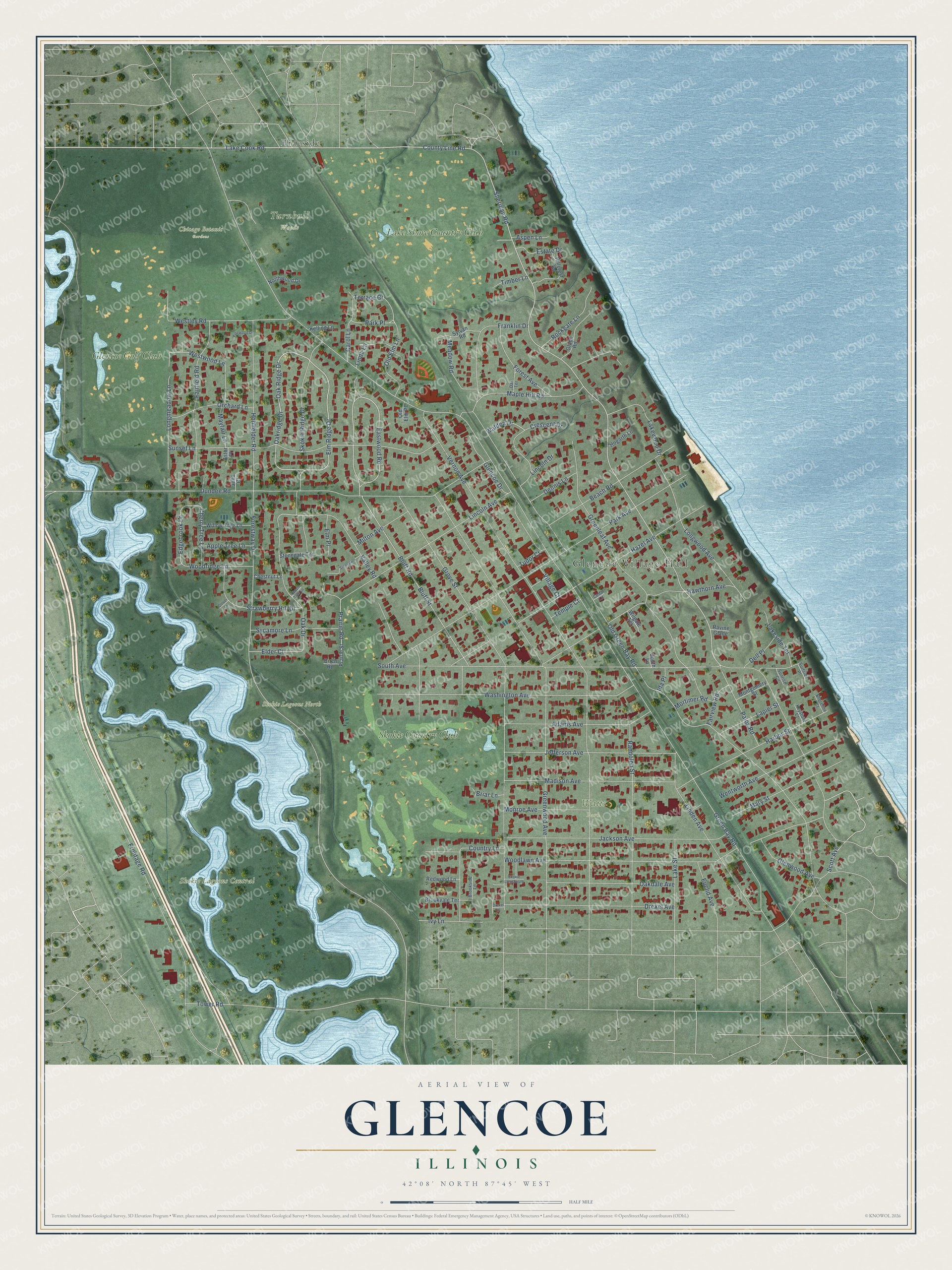 Watermarked full-map preview of Glencoe, Illinois