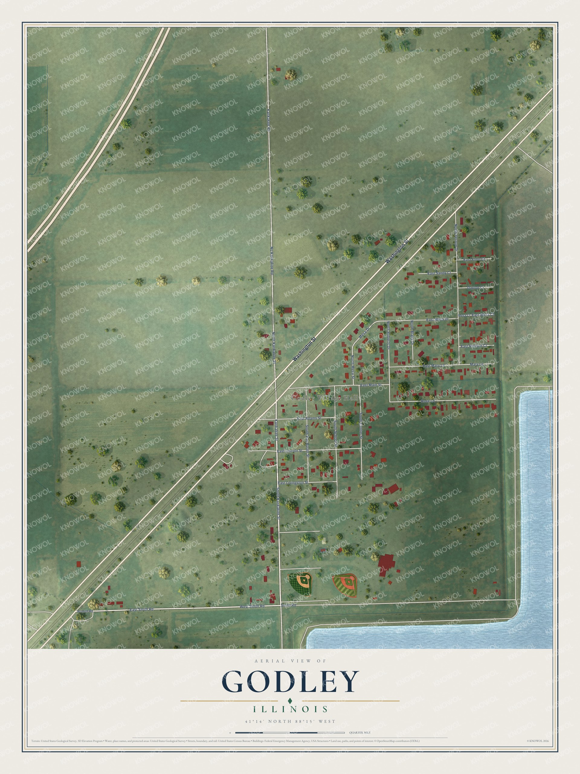 Watermarked full-map preview of Godley, Illinois