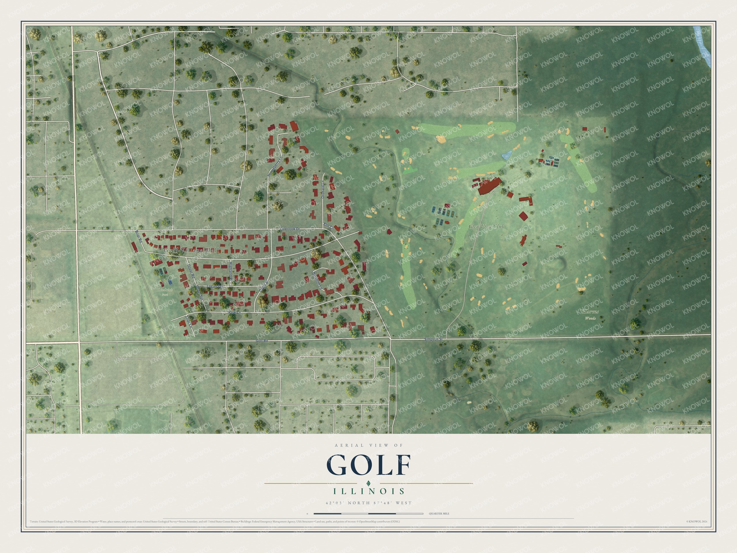 Watermarked full-map preview of Golf, Illinois