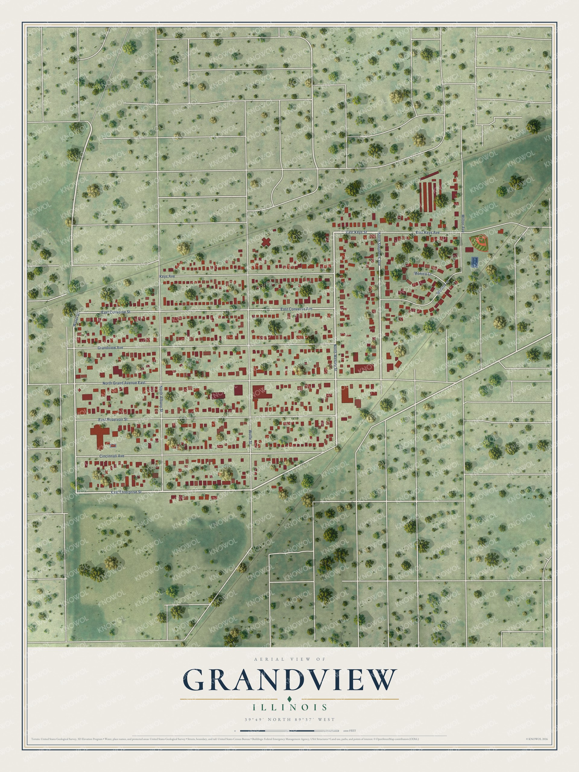 Watermarked full-map preview of Grandview, Illinois