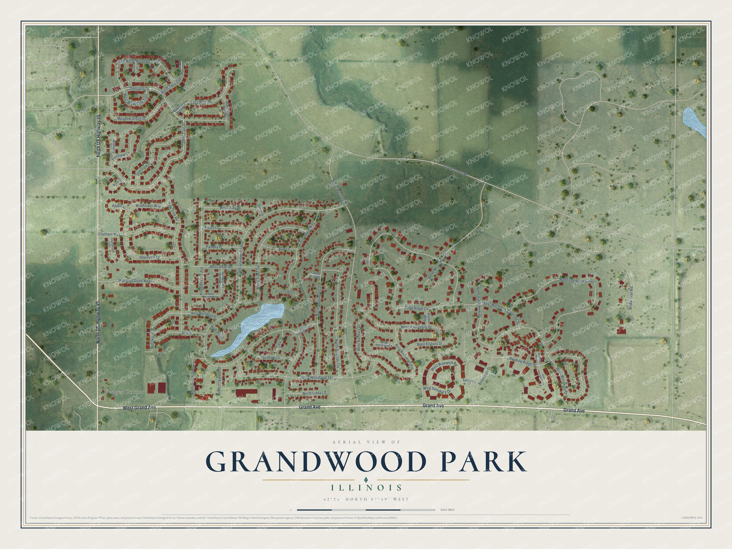 Watermarked full-map preview of Grandwood Park, Illinois