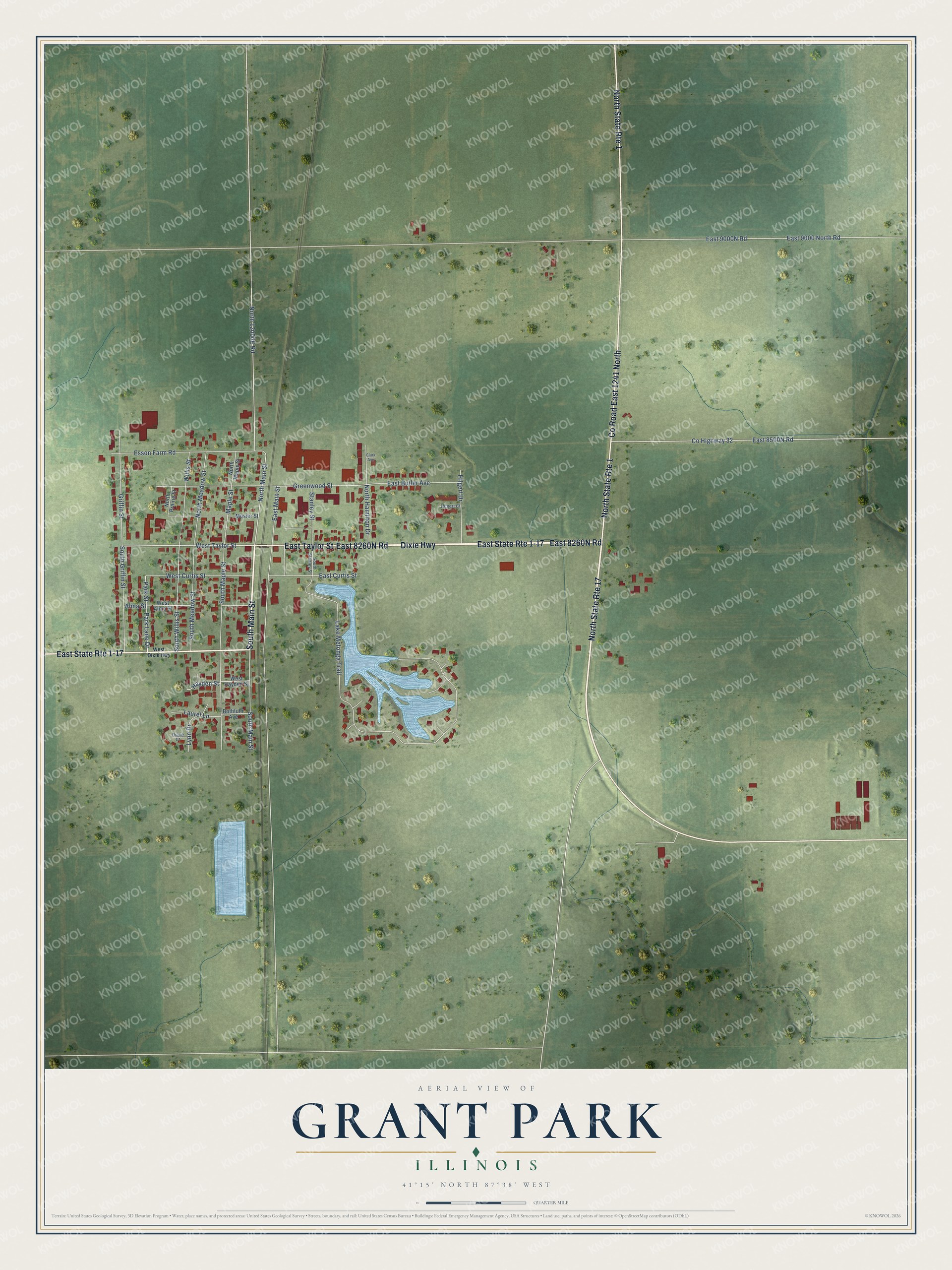 Watermarked full-map preview of Grant Park, Illinois