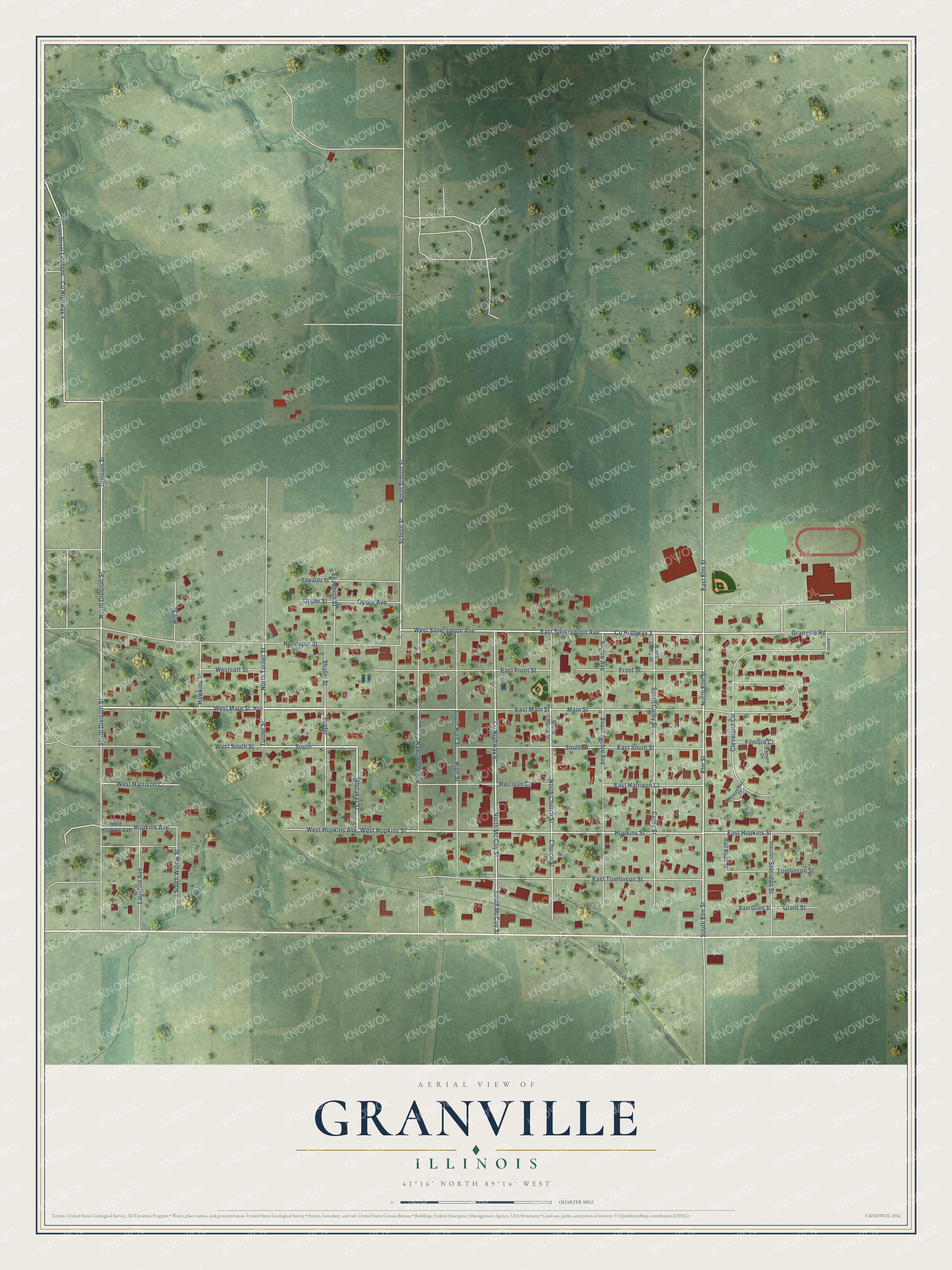 Watermarked full-map preview of Granville, Illinois