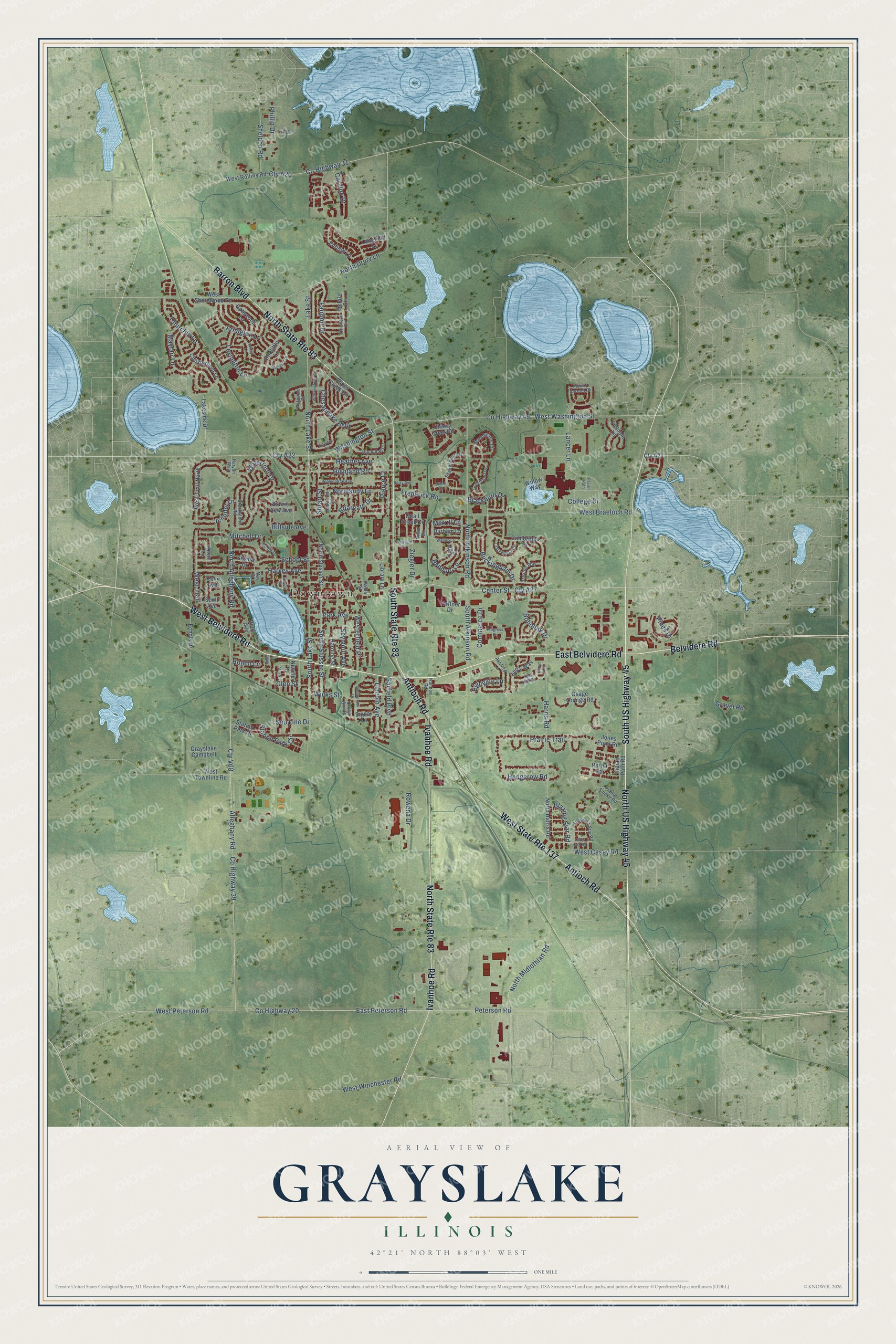 Watermarked full-map preview of Grayslake, Illinois