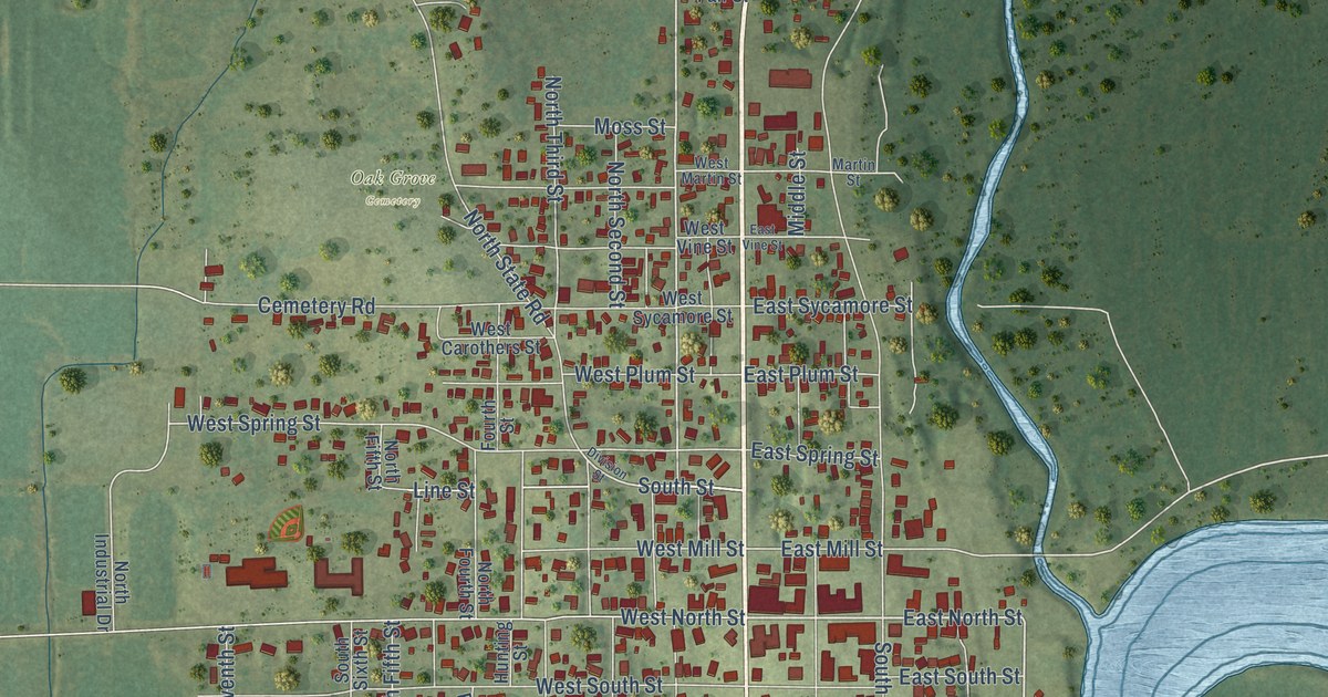 Map of Grayville, Illinois in 2026