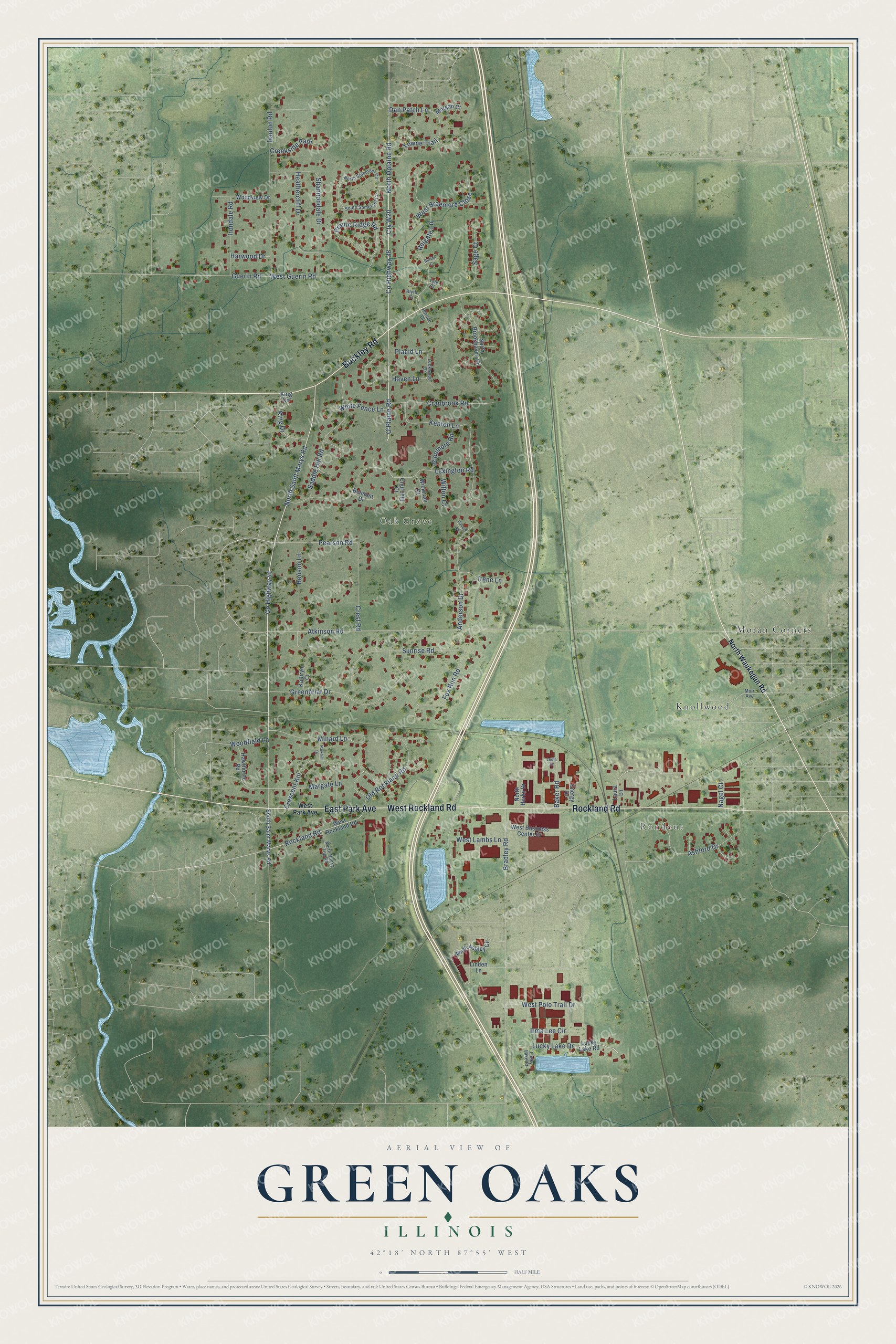 Watermarked full-map preview of Green Oaks, Illinois
