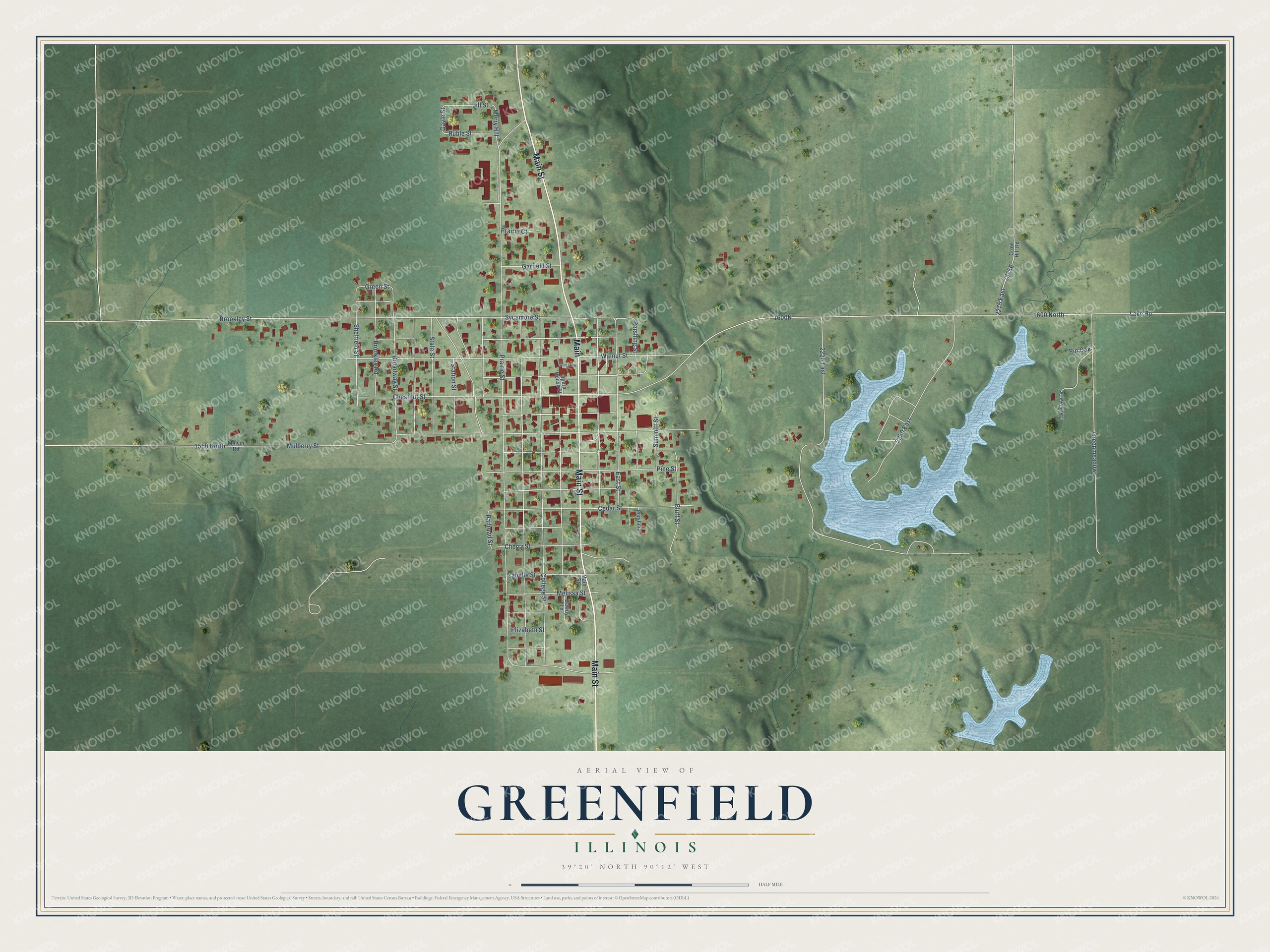 Watermarked full-map preview of Greenfield, Illinois
