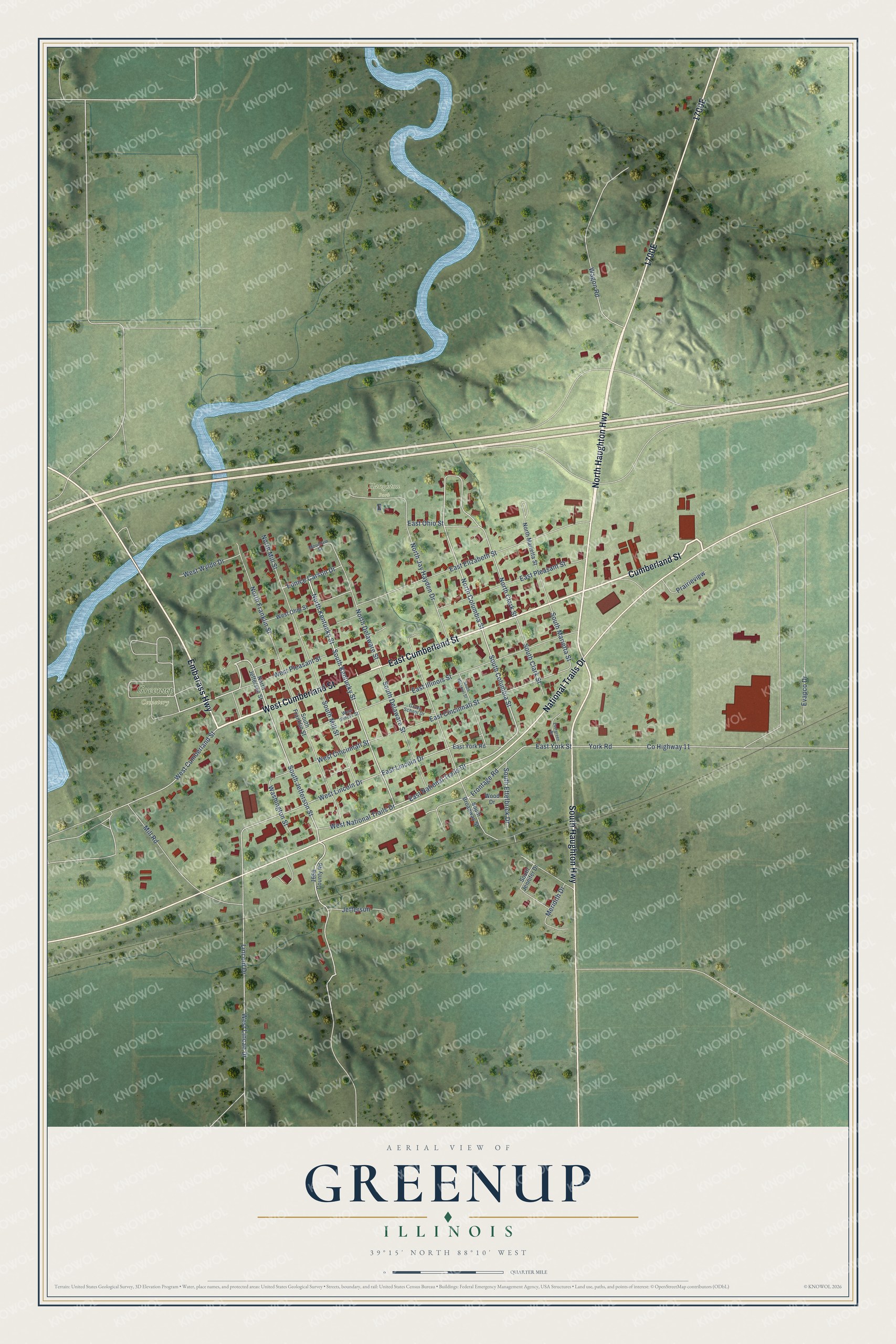 Watermarked full-map preview of Greenup, Illinois
