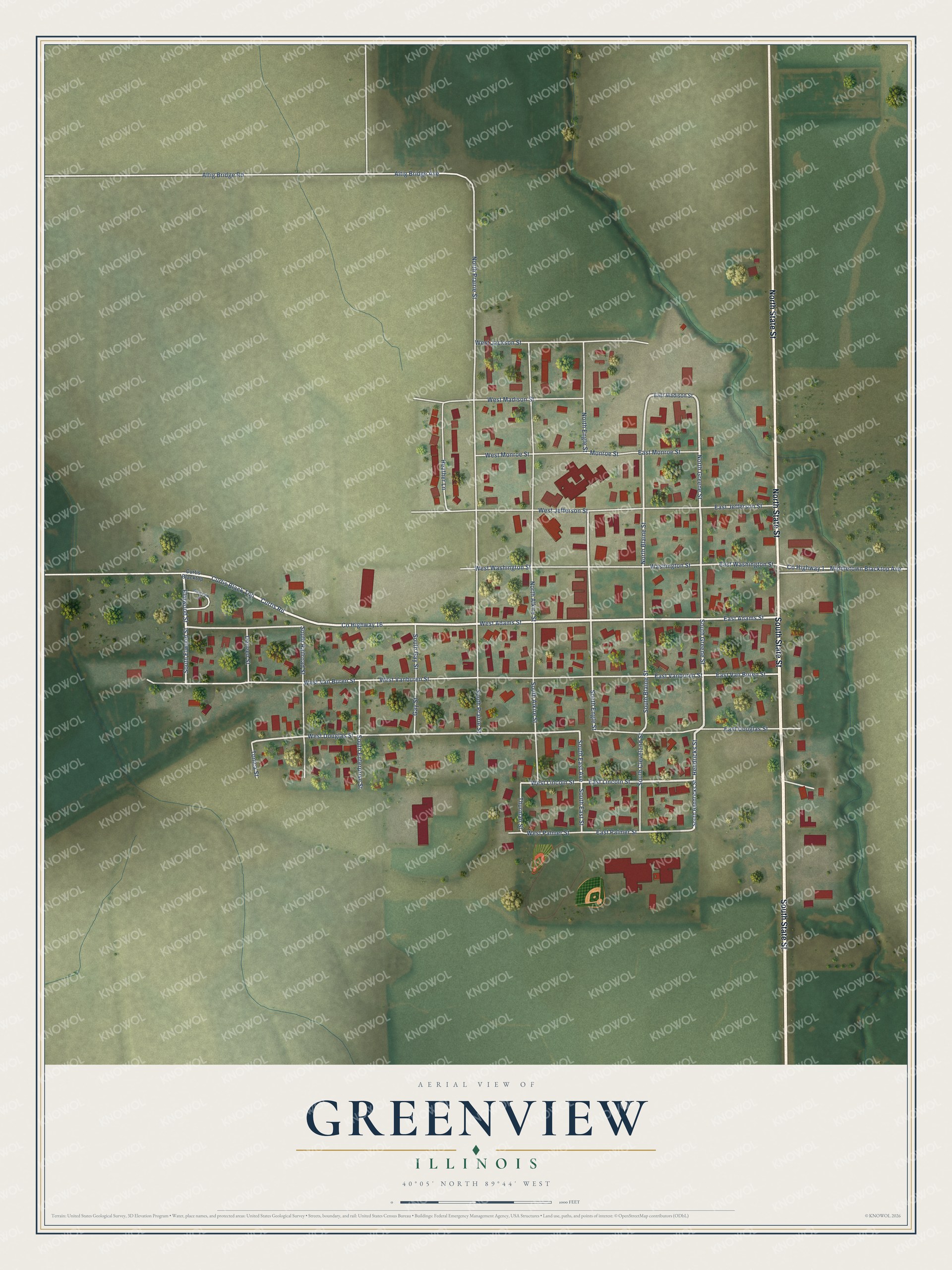 Watermarked full-map preview of Greenview, Illinois