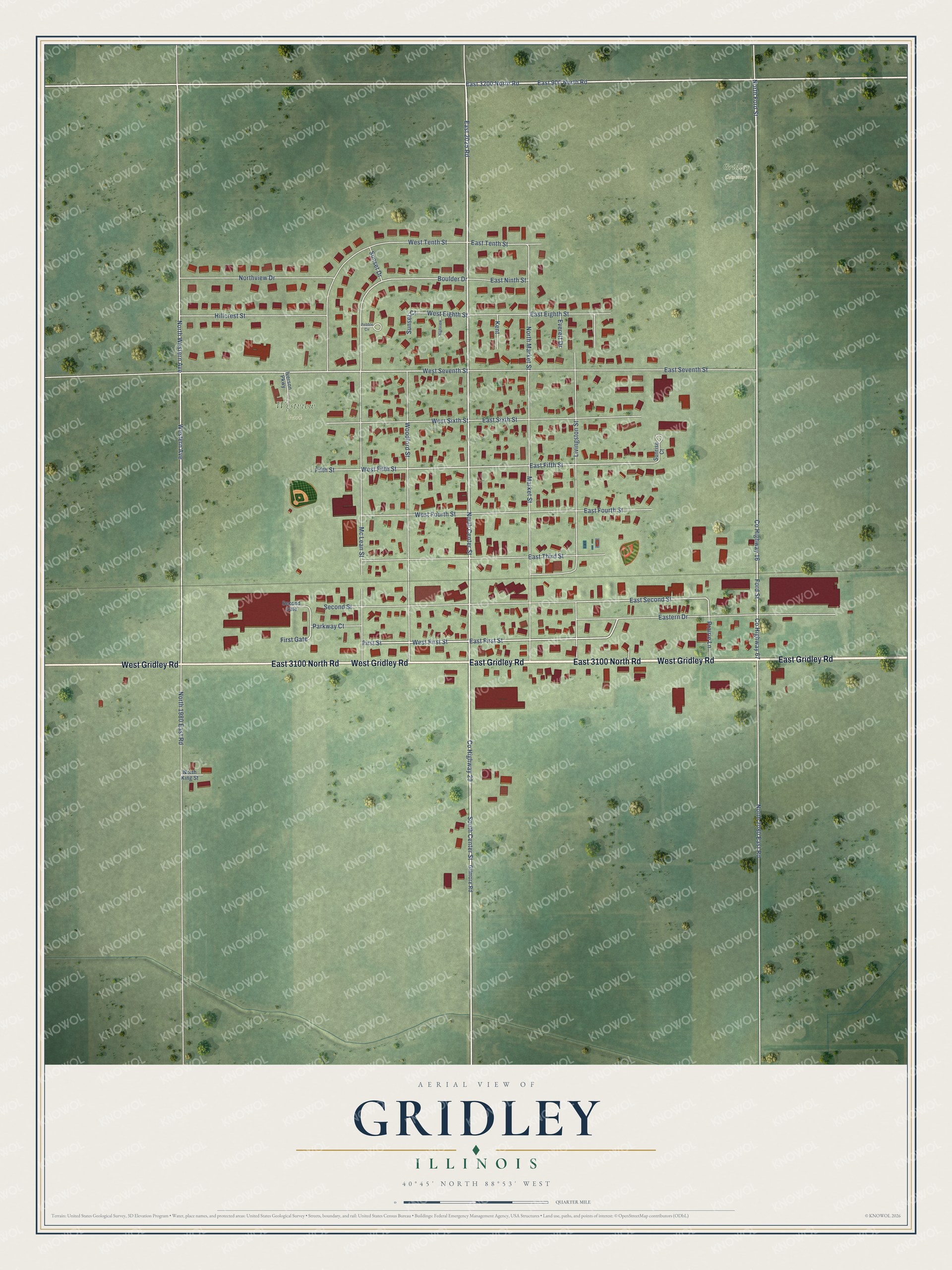 Watermarked full-map preview of Gridley, Illinois
