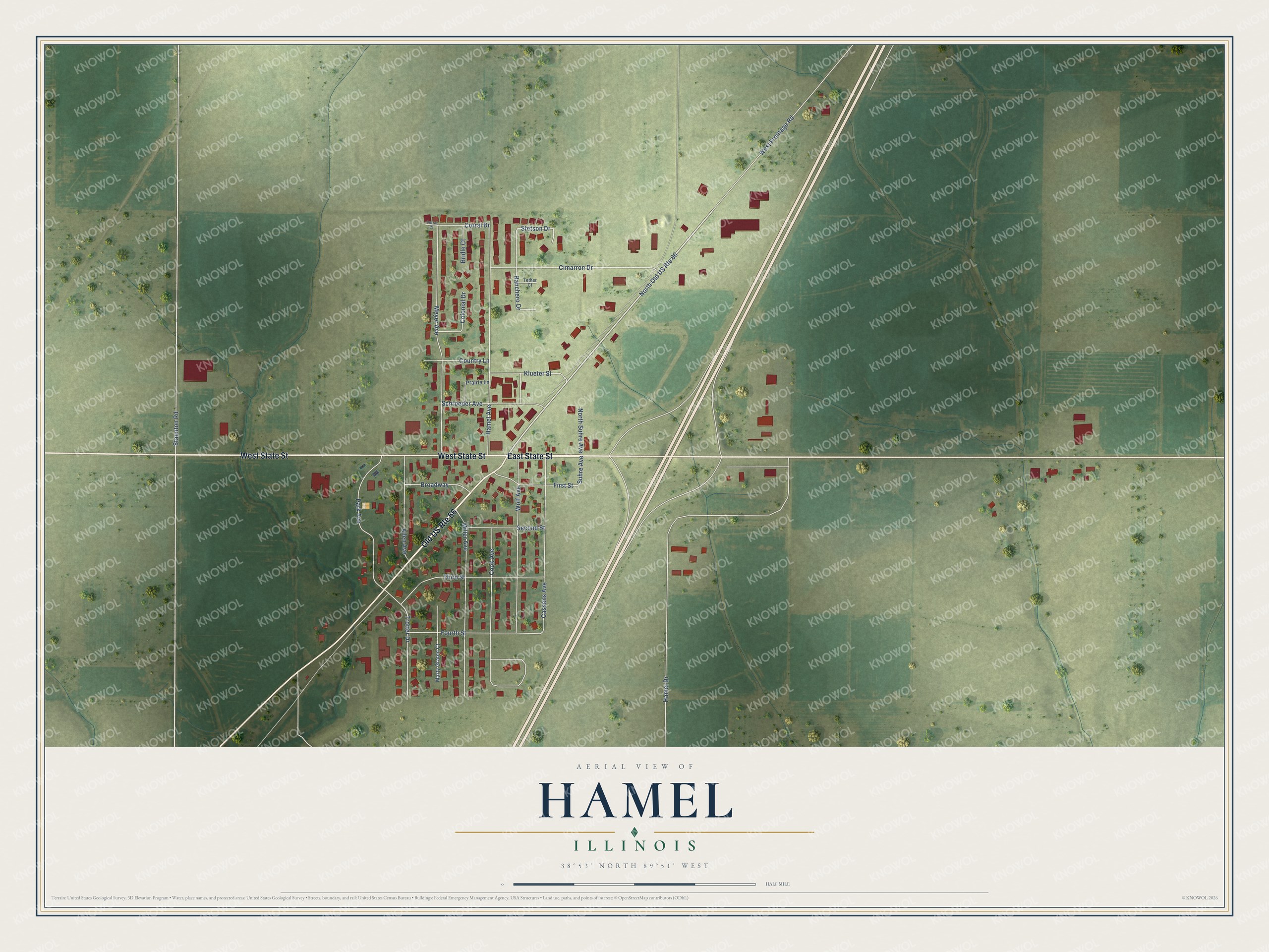 Watermarked full-map preview of Hamel, Illinois