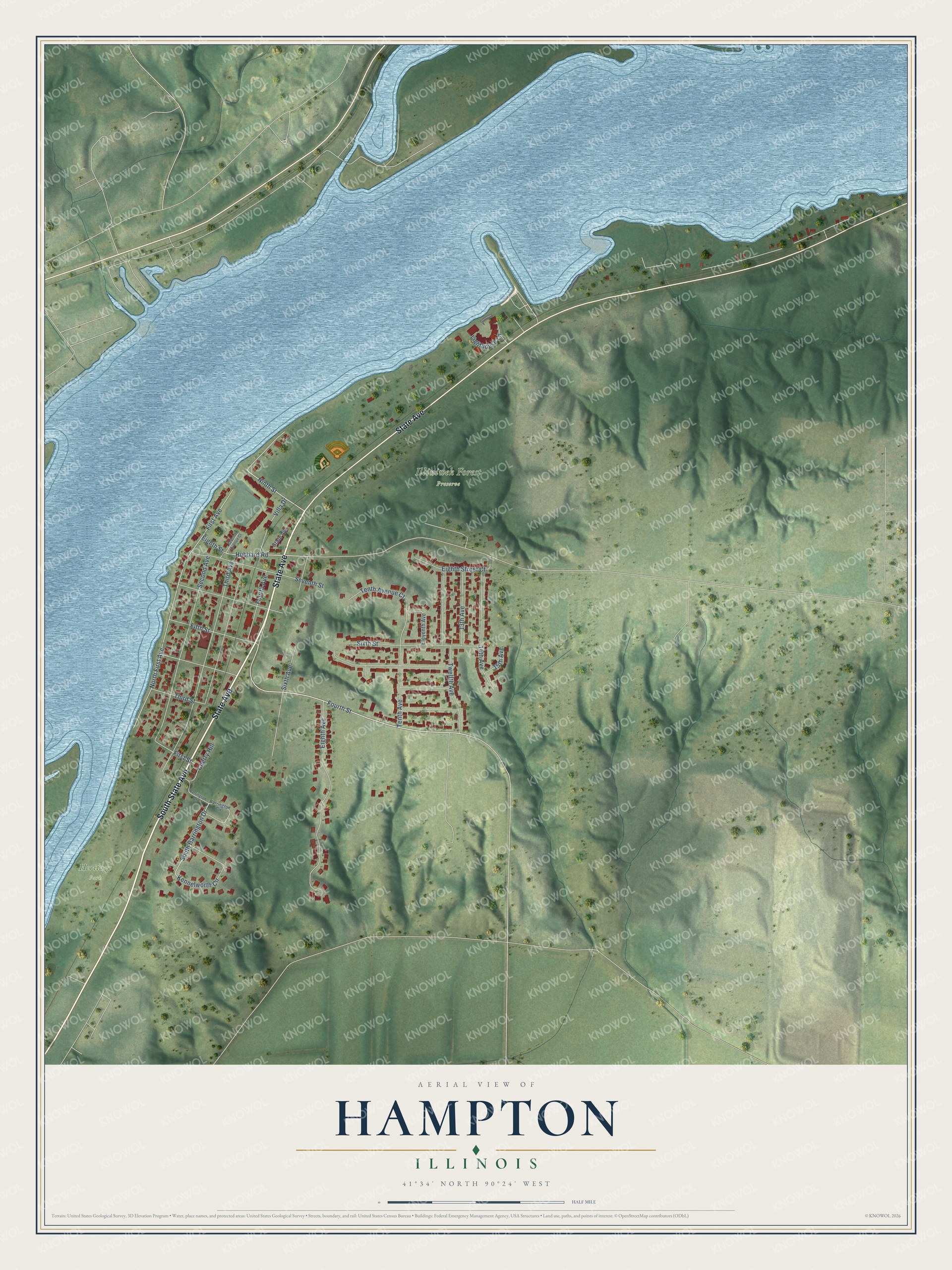 Watermarked full-map preview of Hampton, Illinois