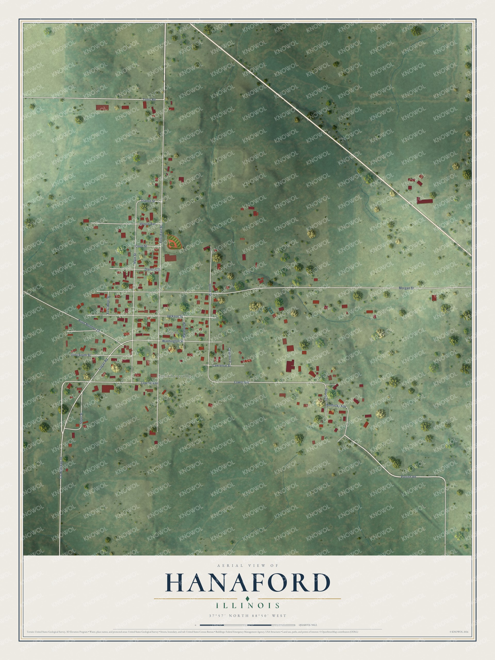 Watermarked full-map preview of Hanaford, Illinois