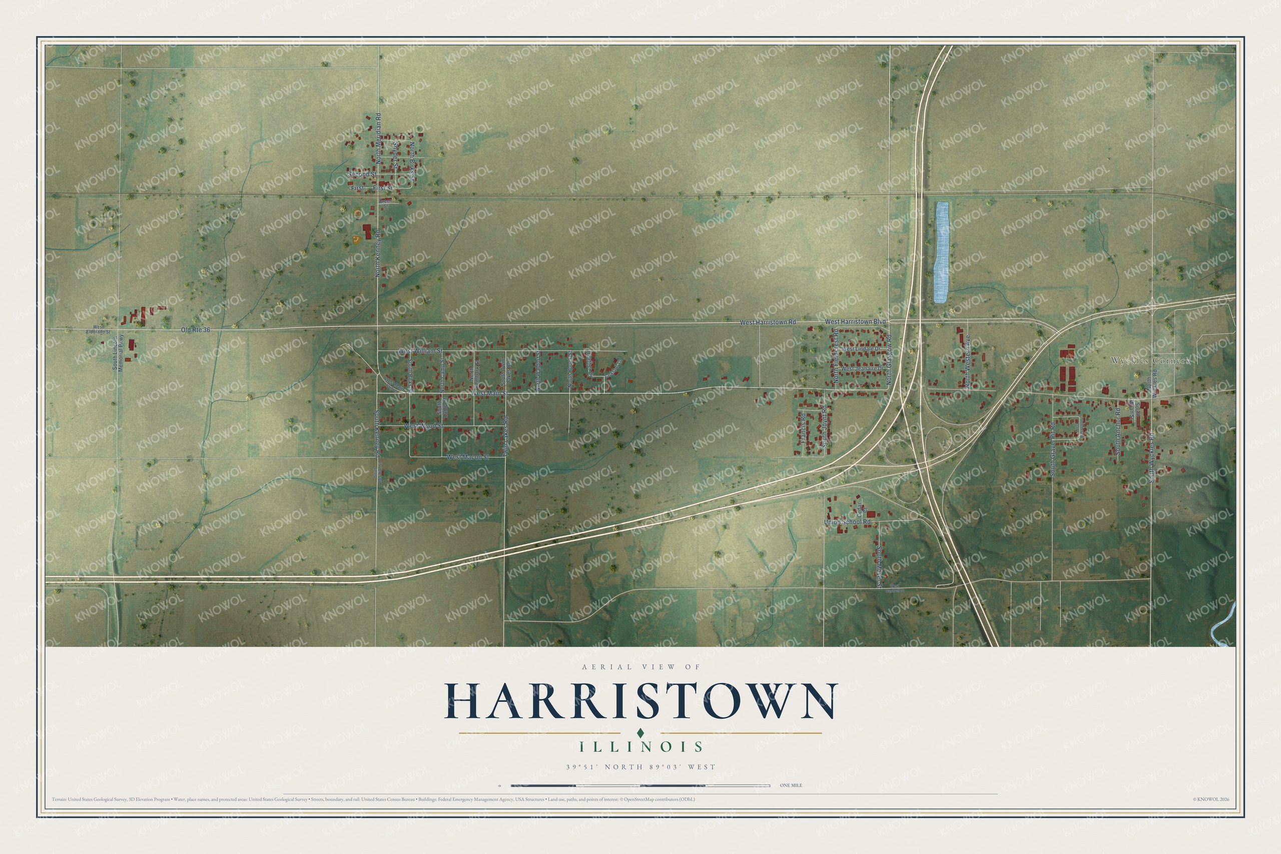 Watermarked full-map preview of Harristown, Illinois