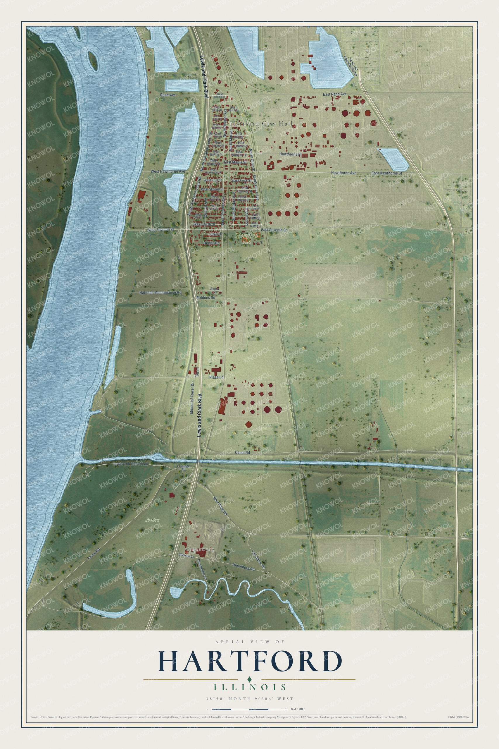 Watermarked full-map preview of Hartford, Illinois