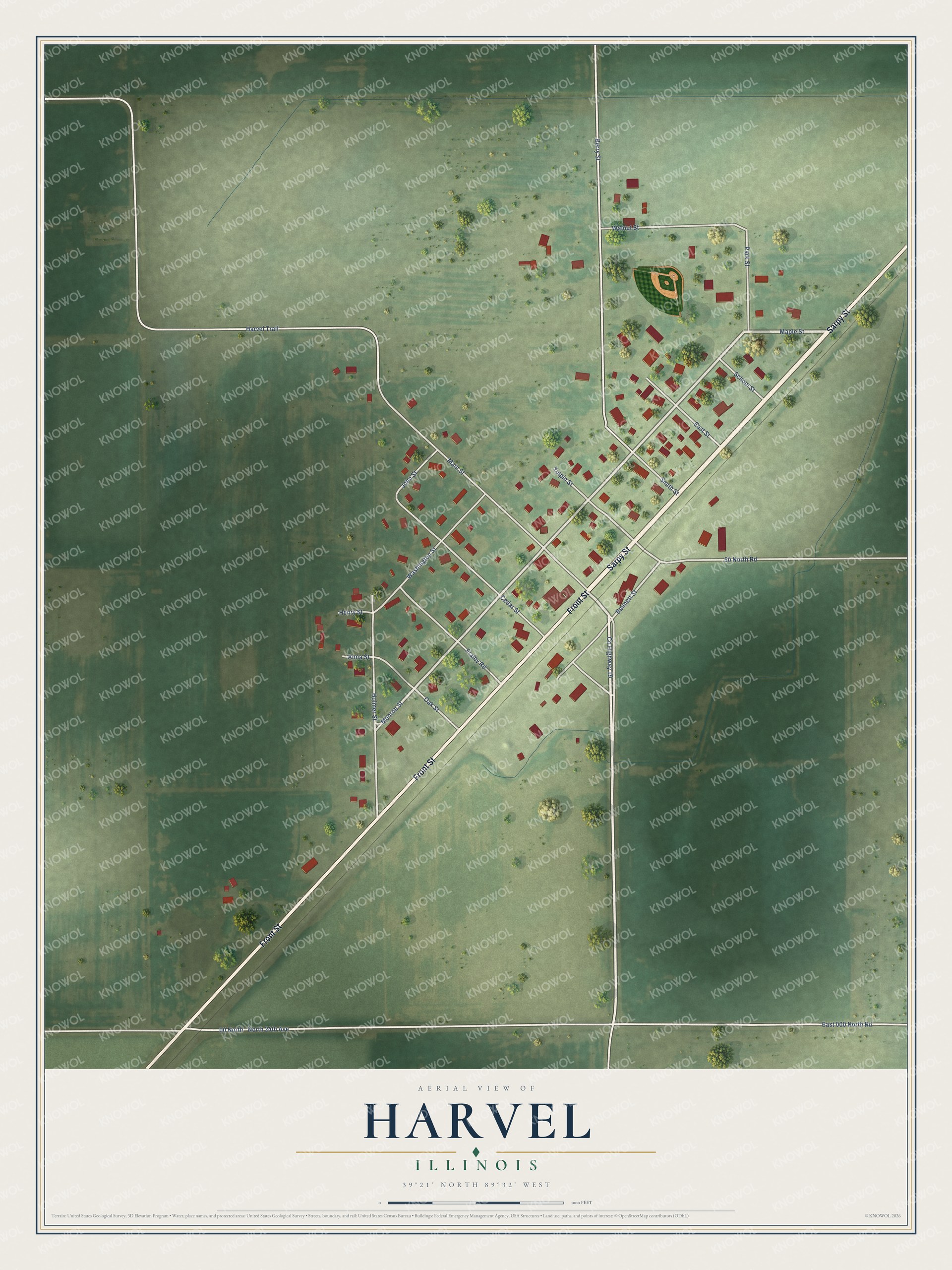 Watermarked full-map preview of Harvel, Illinois
