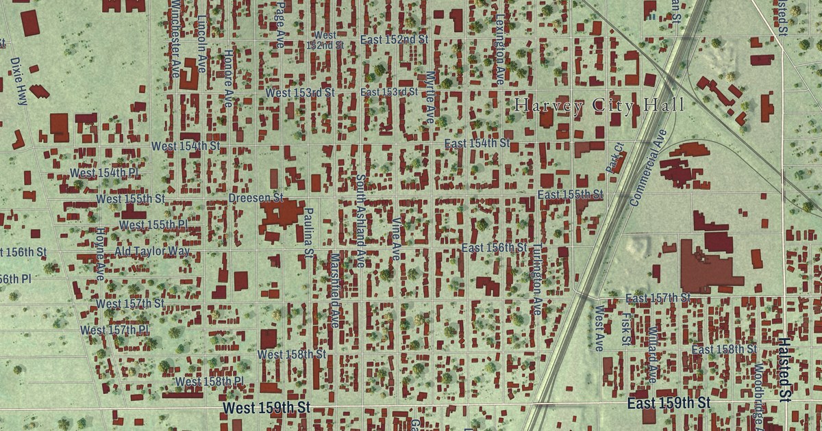 Map of Harvey, Illinois in 2026