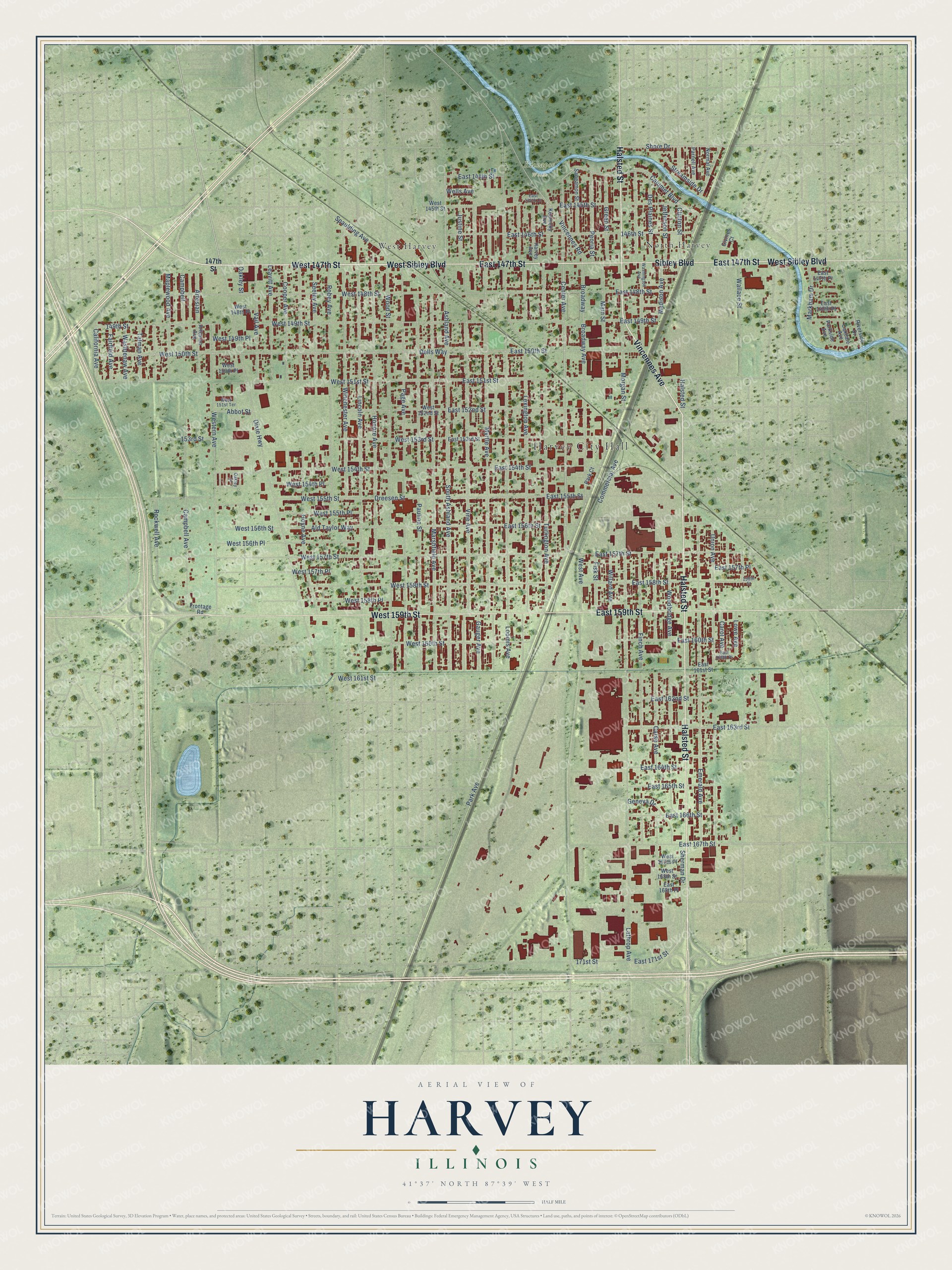 Watermarked full-map preview of Harvey, Illinois