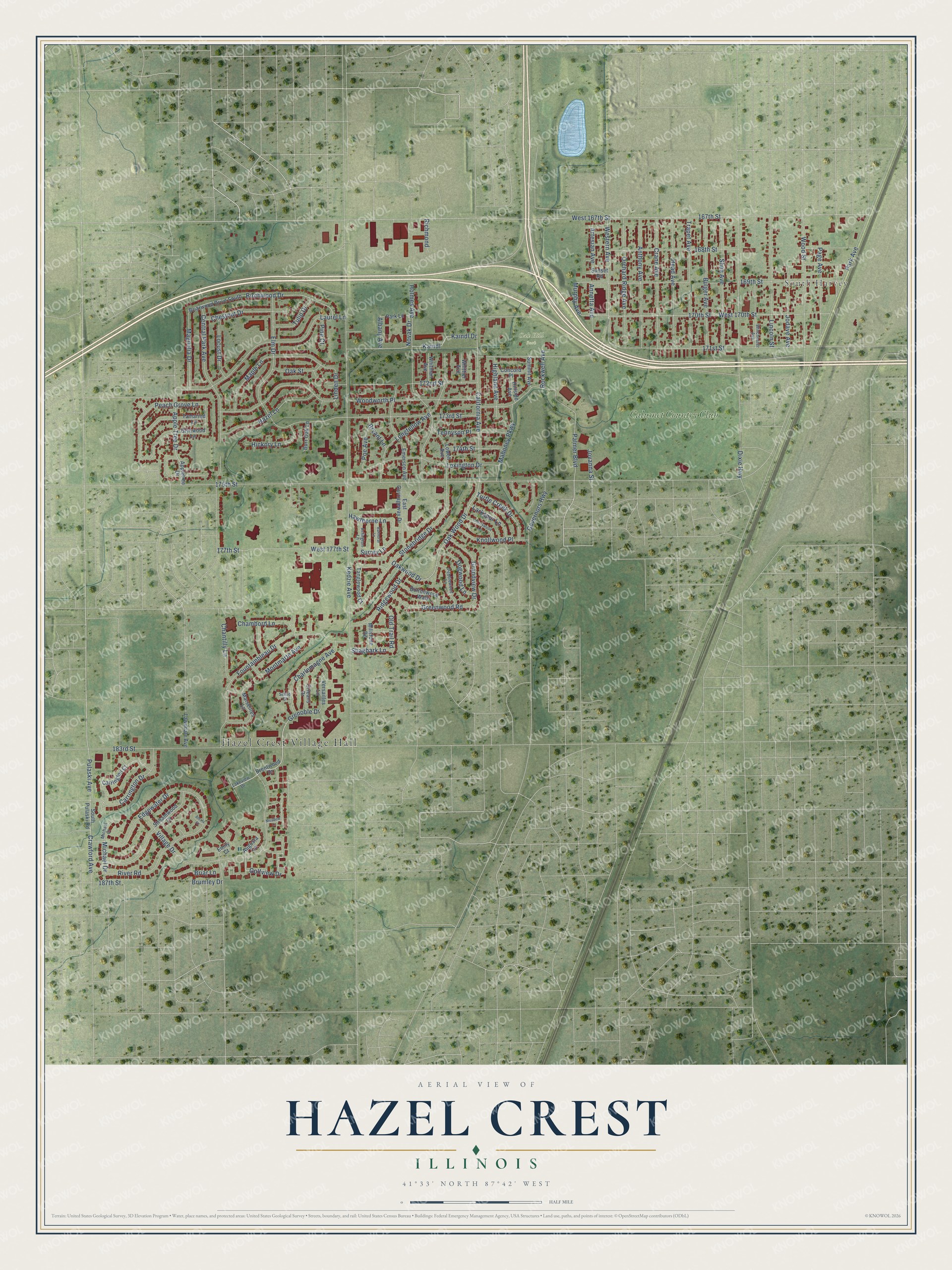 Watermarked full-map preview of Hazel Crest, Illinois