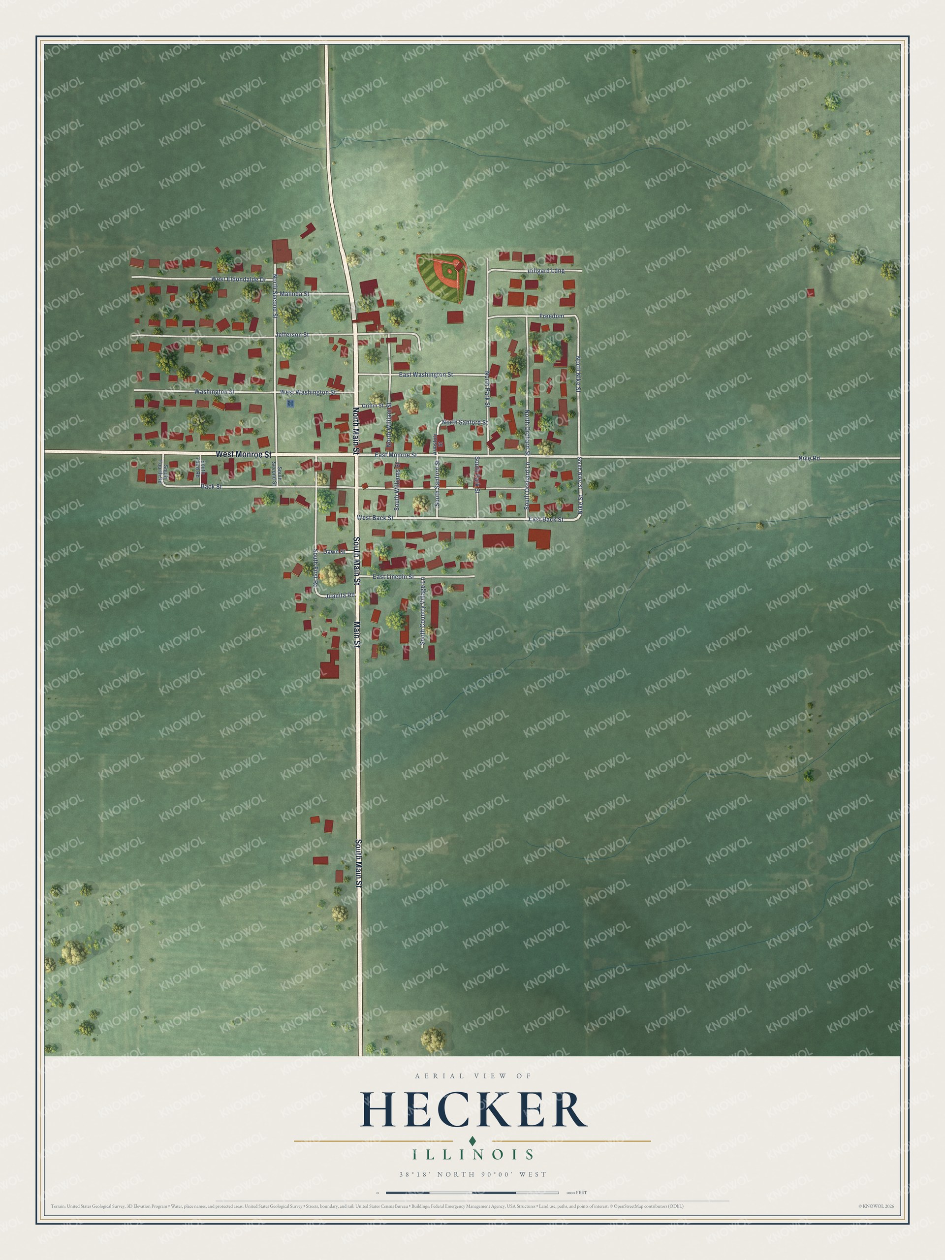Watermarked full-map preview of Hecker, Illinois
