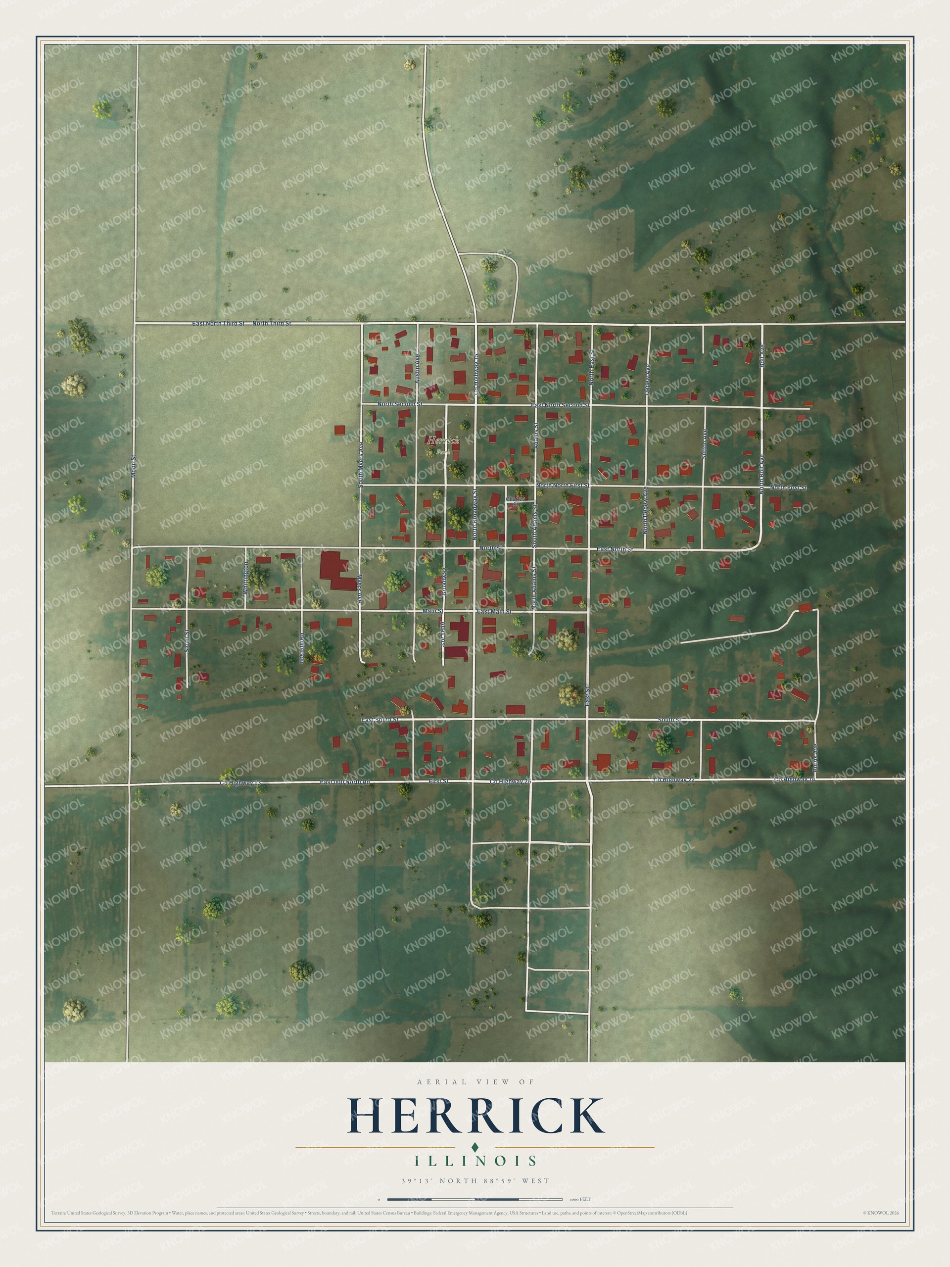 Watermarked full-map preview of Herrick, Illinois