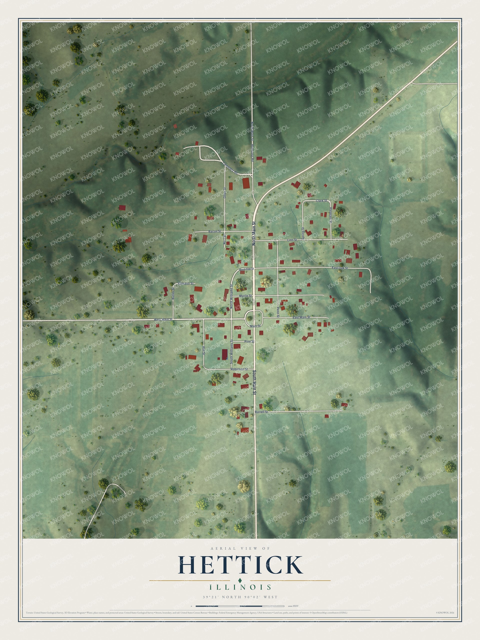 Watermarked full-map preview of Hettick, Illinois