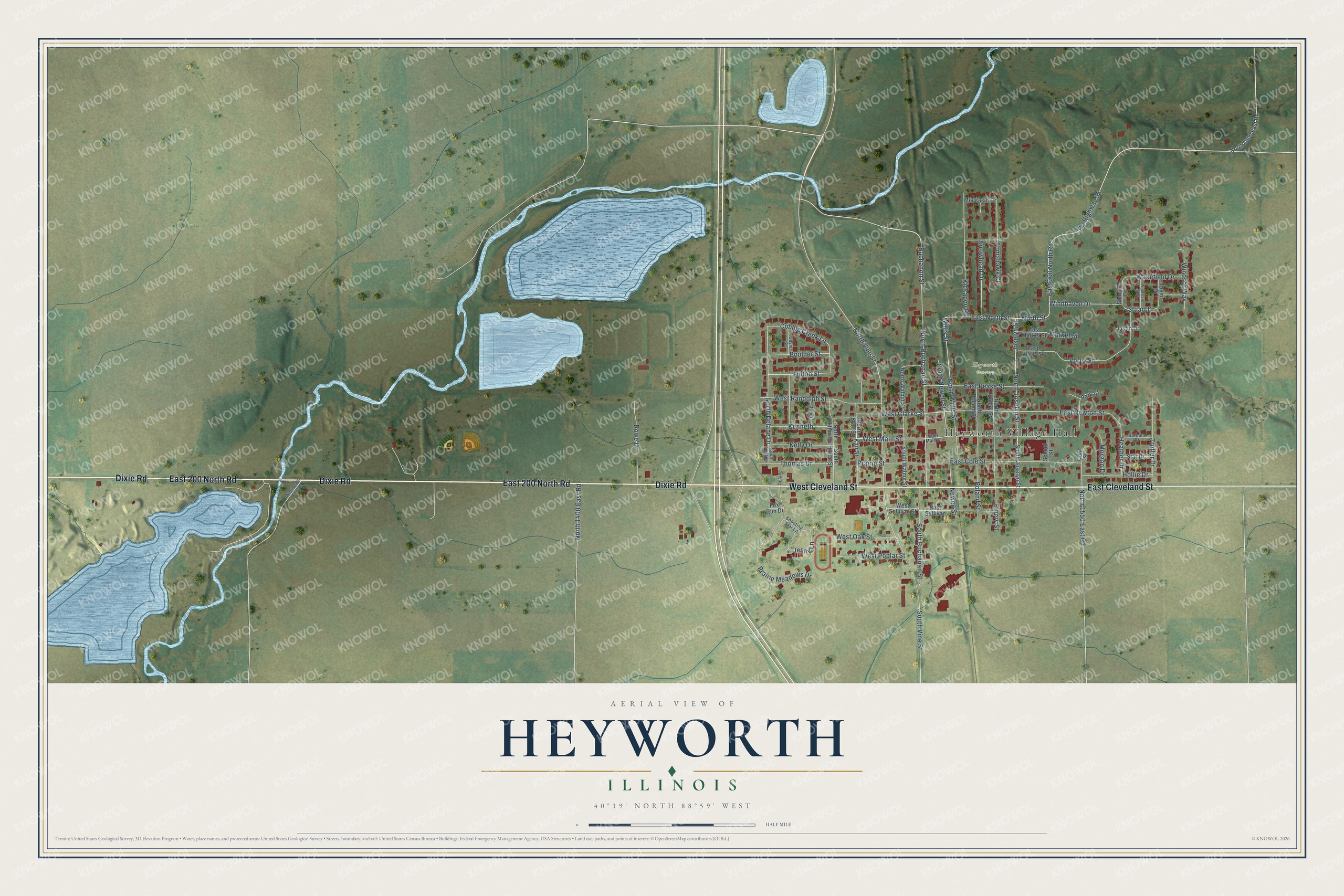 Watermarked full-map preview of Heyworth, Illinois
